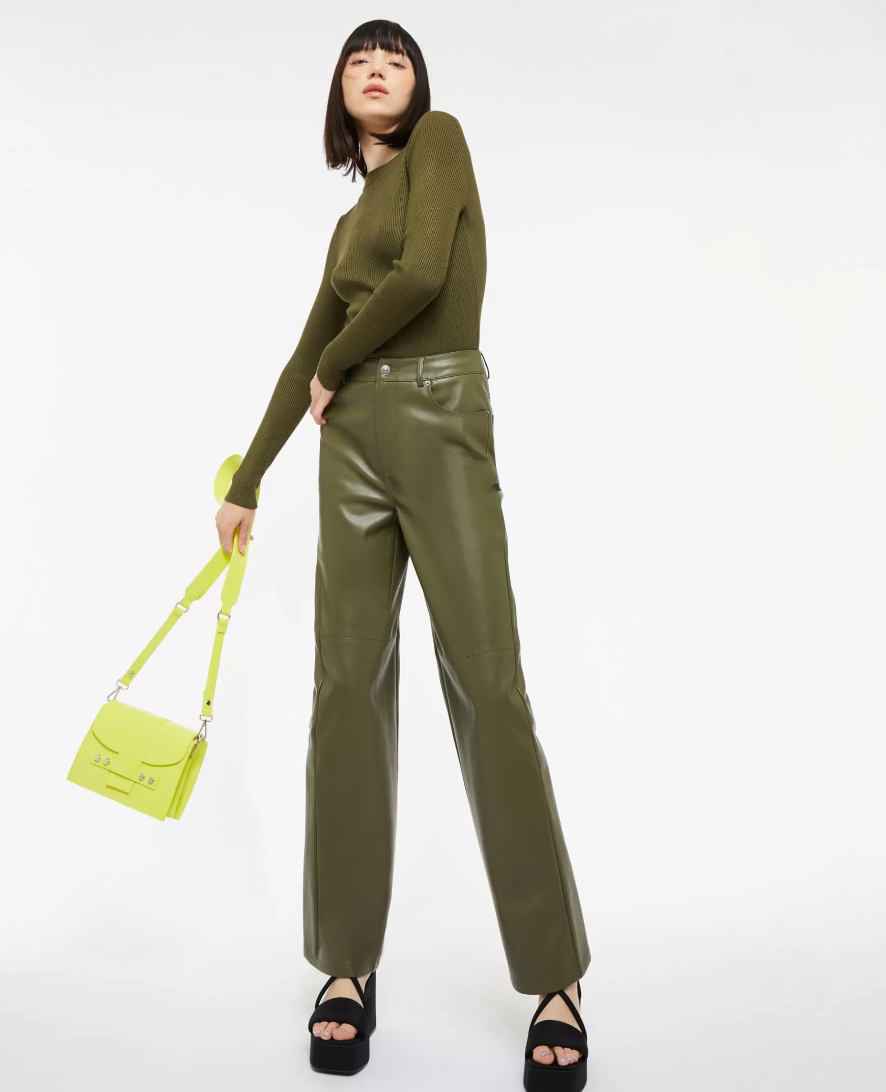 Pimkie Pantalon droit en simili cuir - Vert de gris Vertdegris Cheap