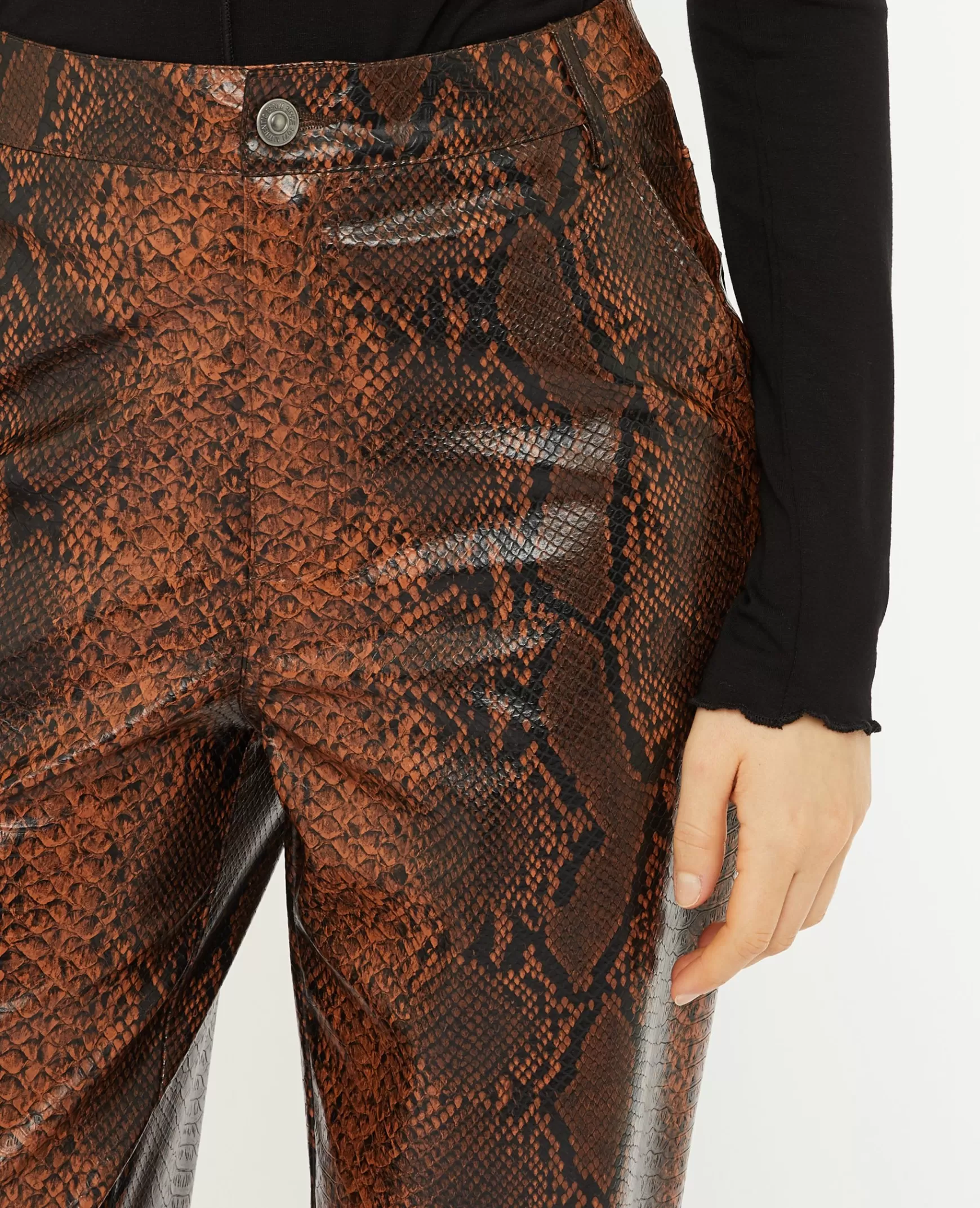 Pimkie Pantalon droit en simili effet python - Marron Fashion