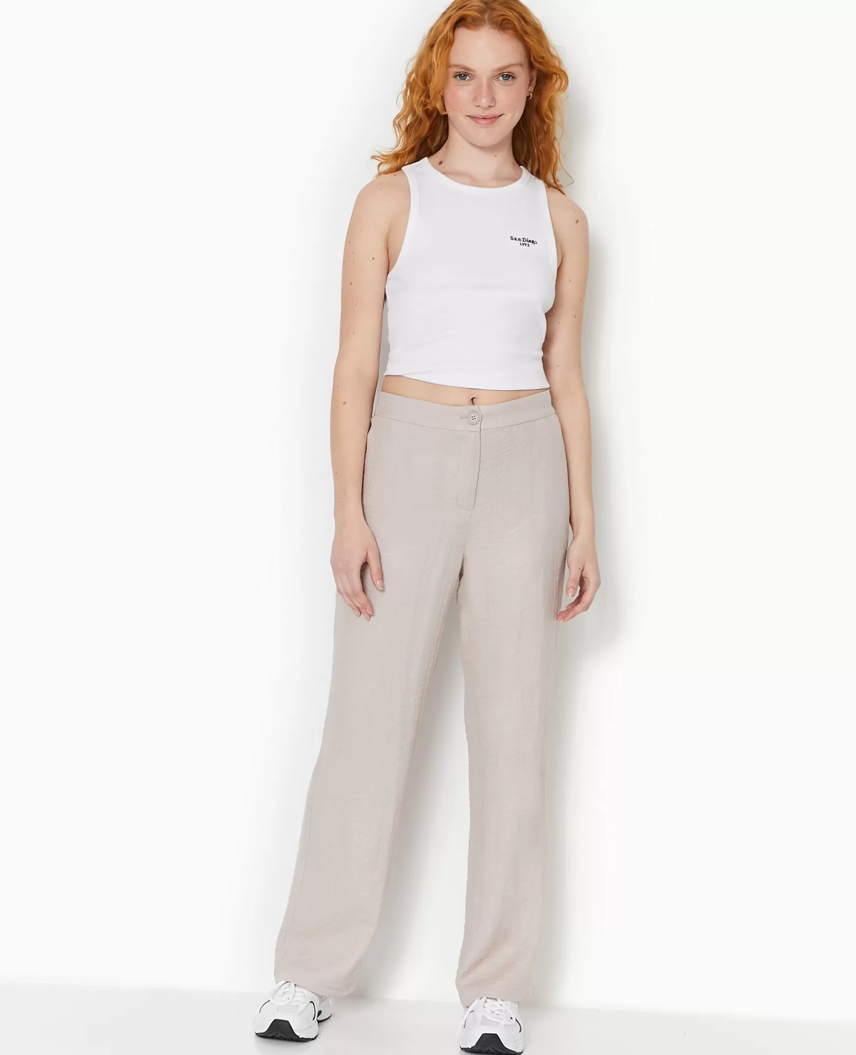 Pimkie Pantalon droit souple en tissu fluide - Beige Flash Sale