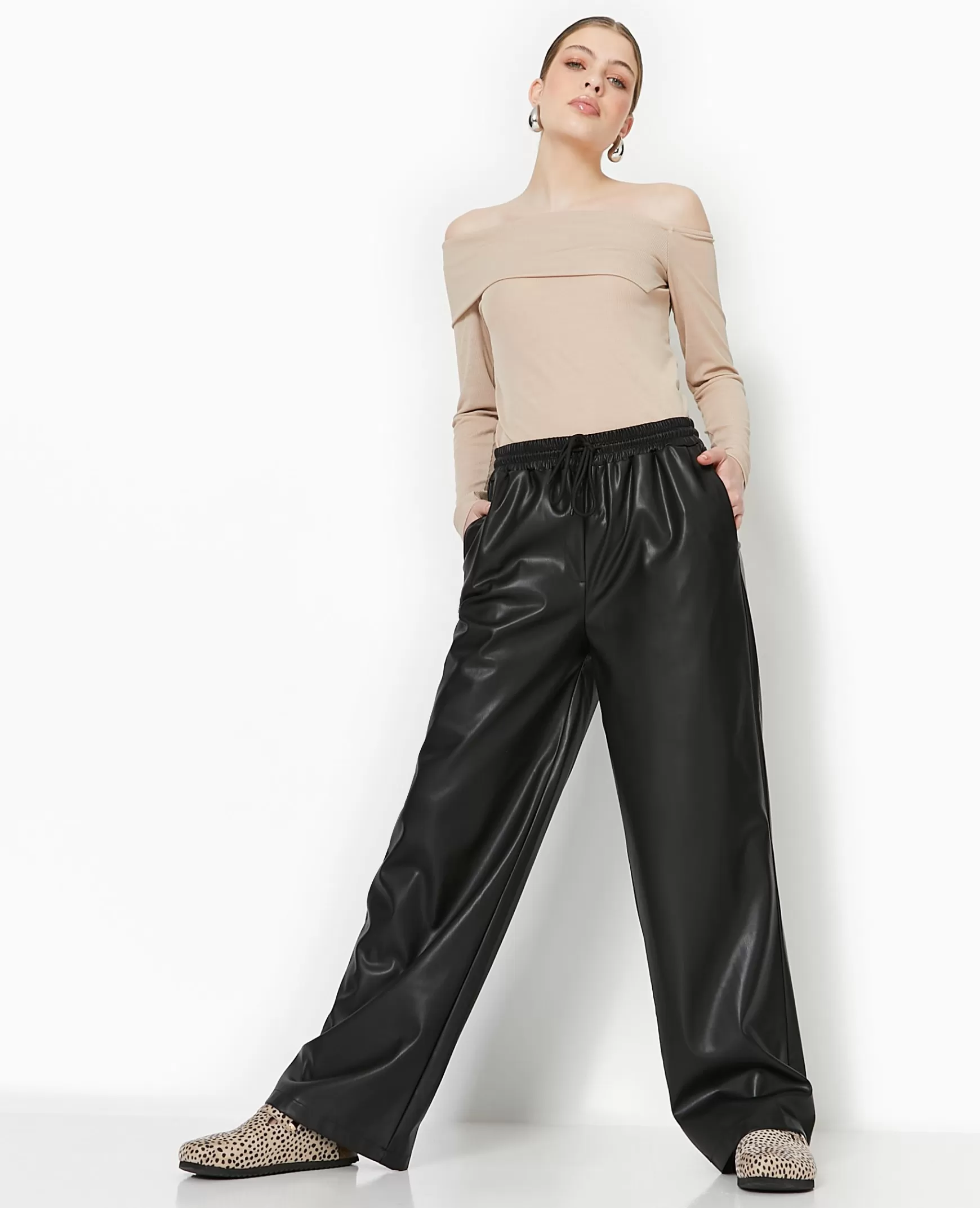 Pimkie Pantalon en simili taille lastique - Noir Cheap