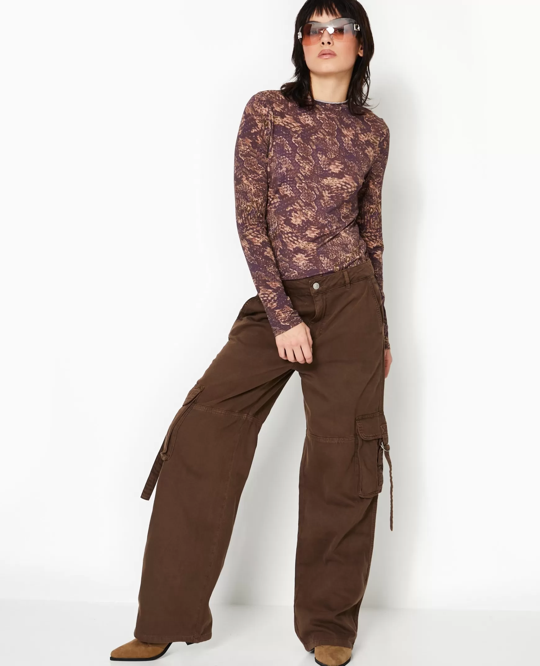 Pimkie Pantalon large cargo en toile - Marron Hot