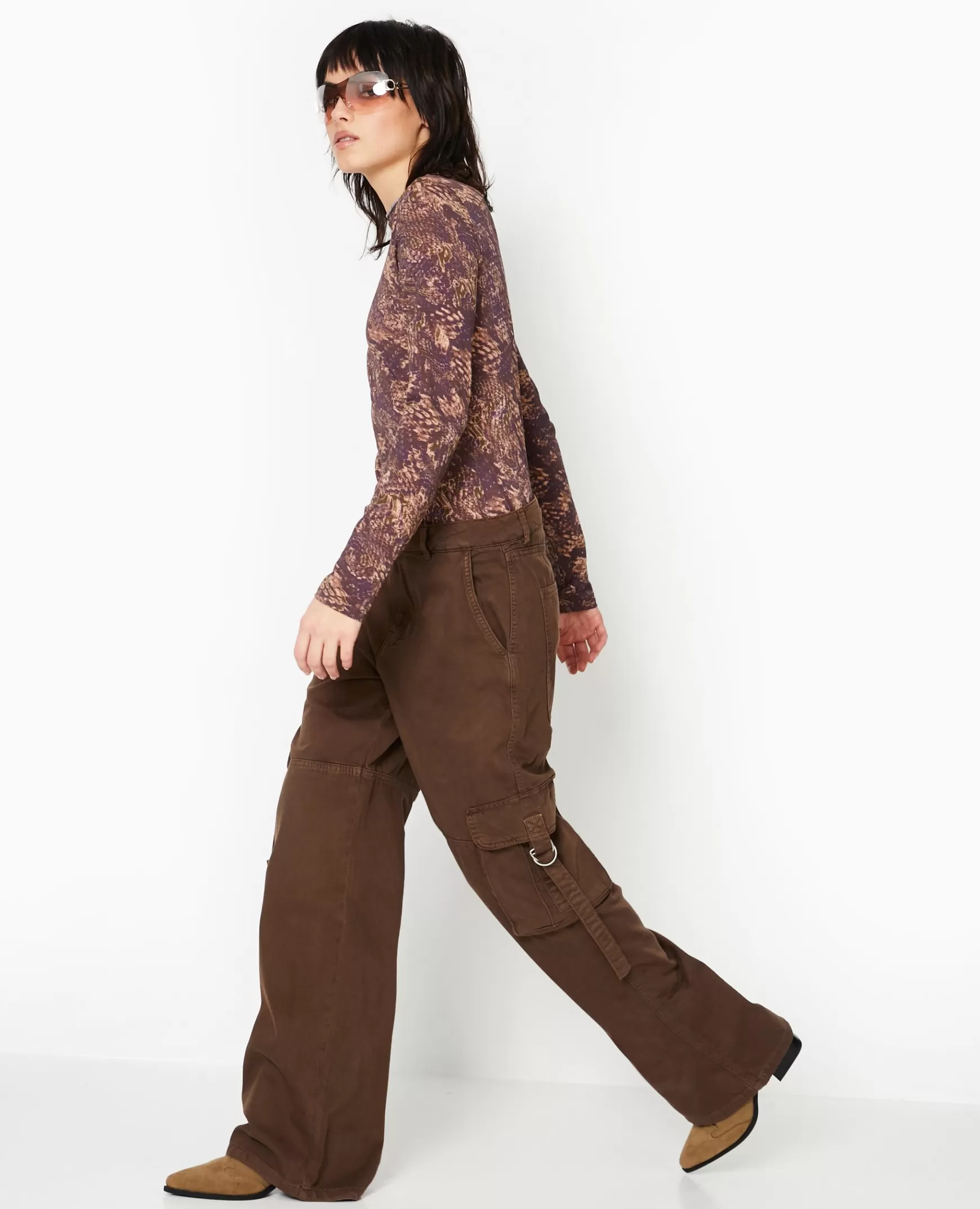 Pimkie Pantalon large cargo en toile - Marron Hot