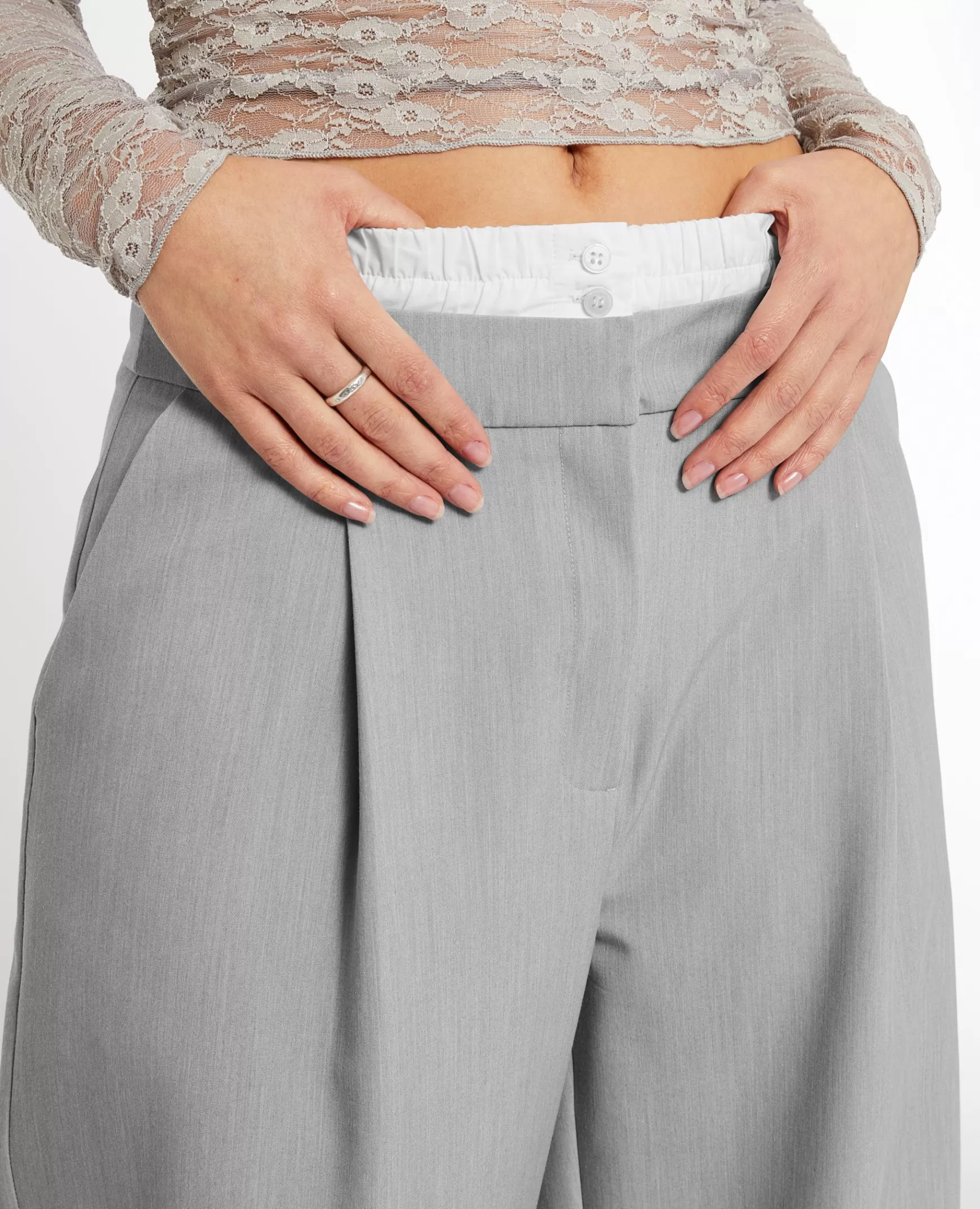 Pimkie Pantalon large et droit avec caleçon apparent - Gris Best