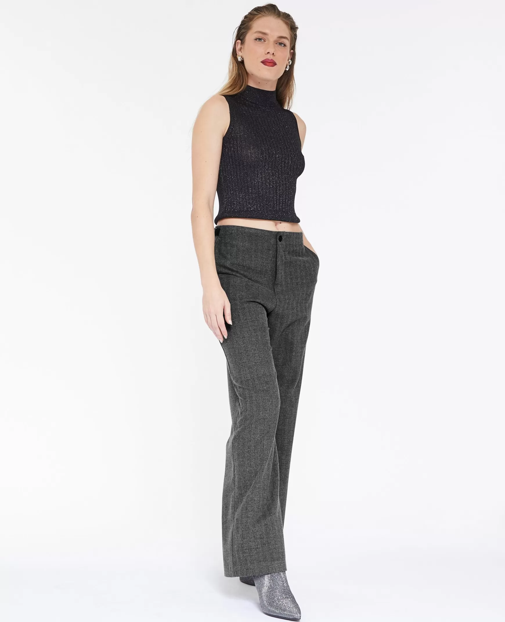 Pimkie Pantalon large et droit taille basse - Gris chin Grischin Sale