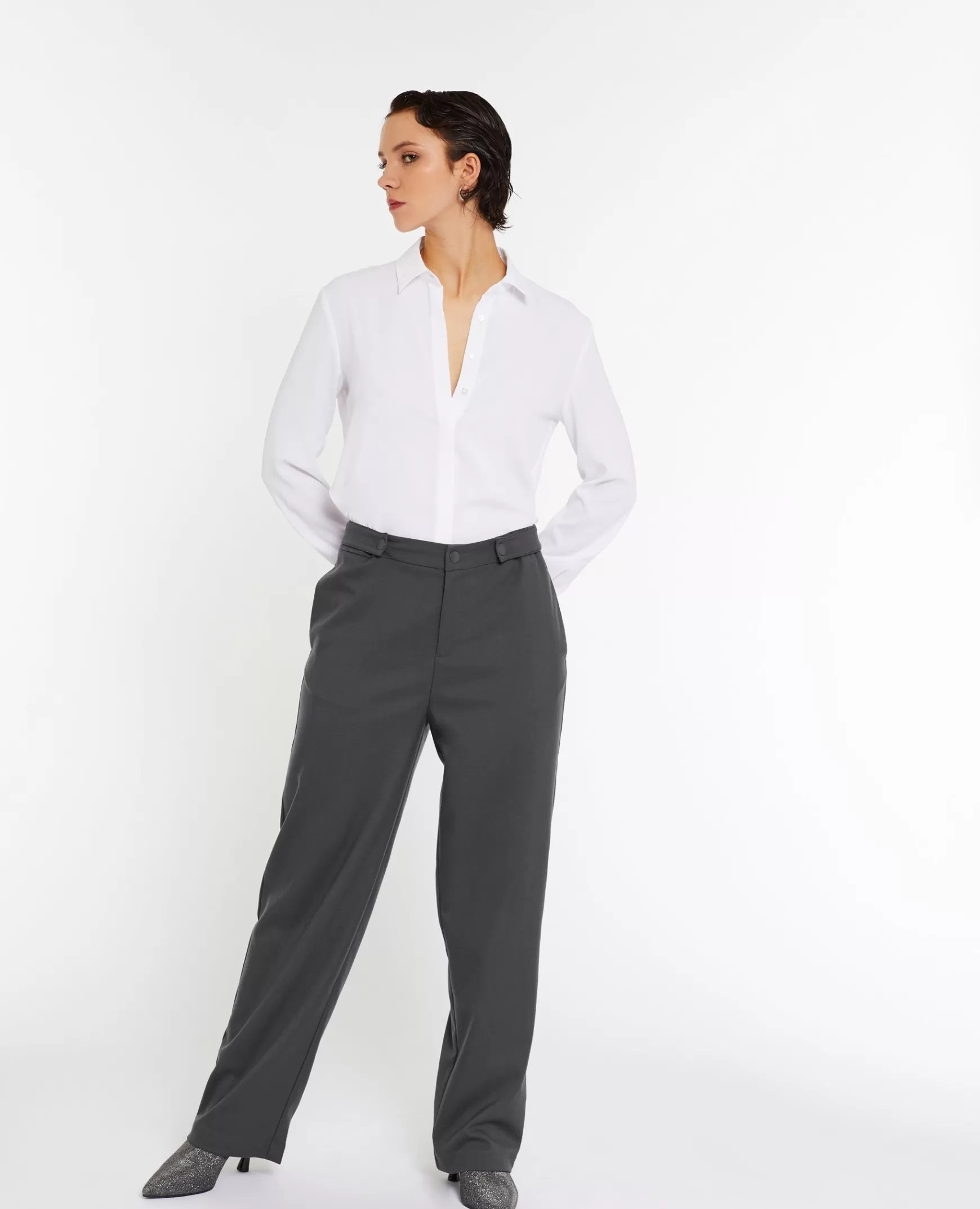 Pimkie Pantalon large taille basse - Gris fonc Grisfonc Clearance