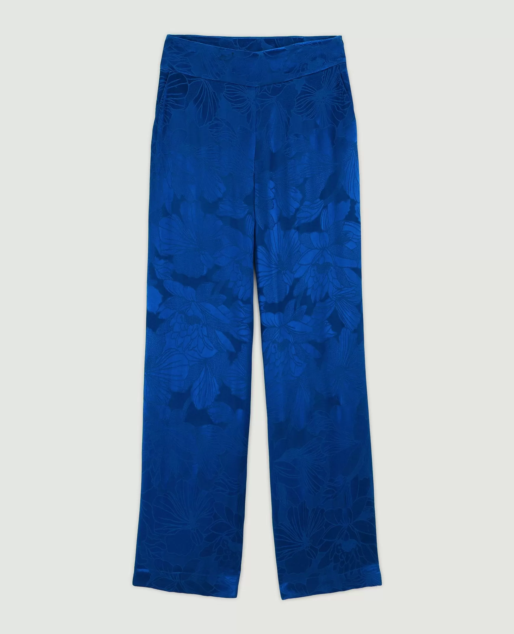 Pimkie Pantalon large tissu satin jacquard - Bleu Discount