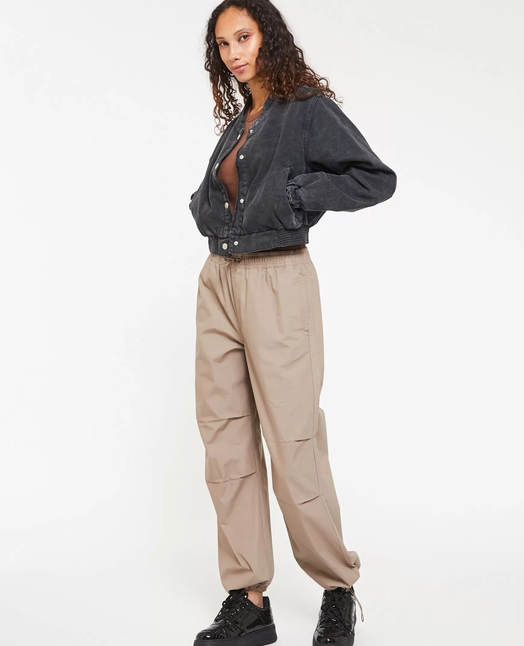 Pimkie Pantalon parachute ceinture lastique - Taupe Online