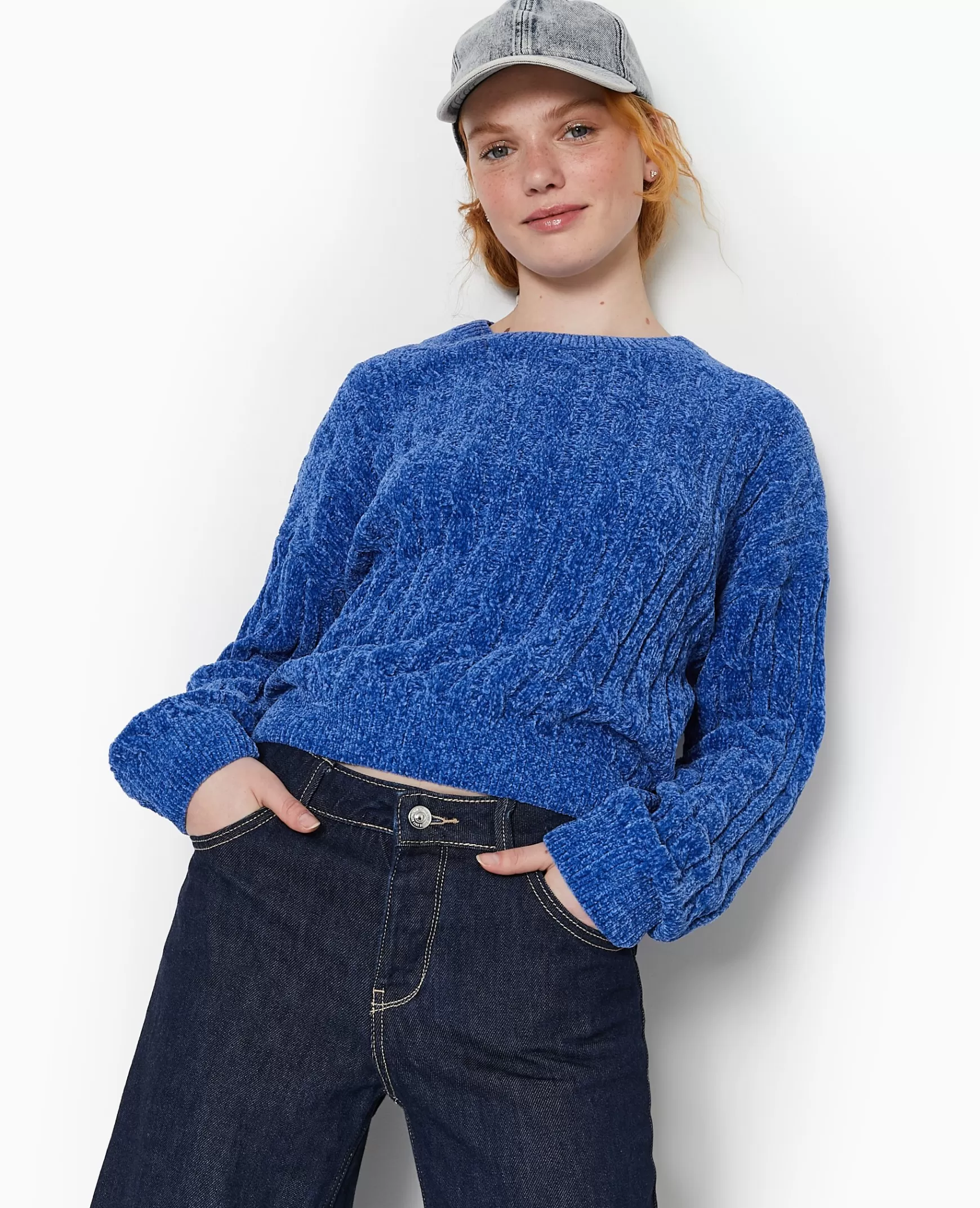 Pimkie Pull col rond en maille chenille torsade - Bleu lectrique Bleulectrique Store