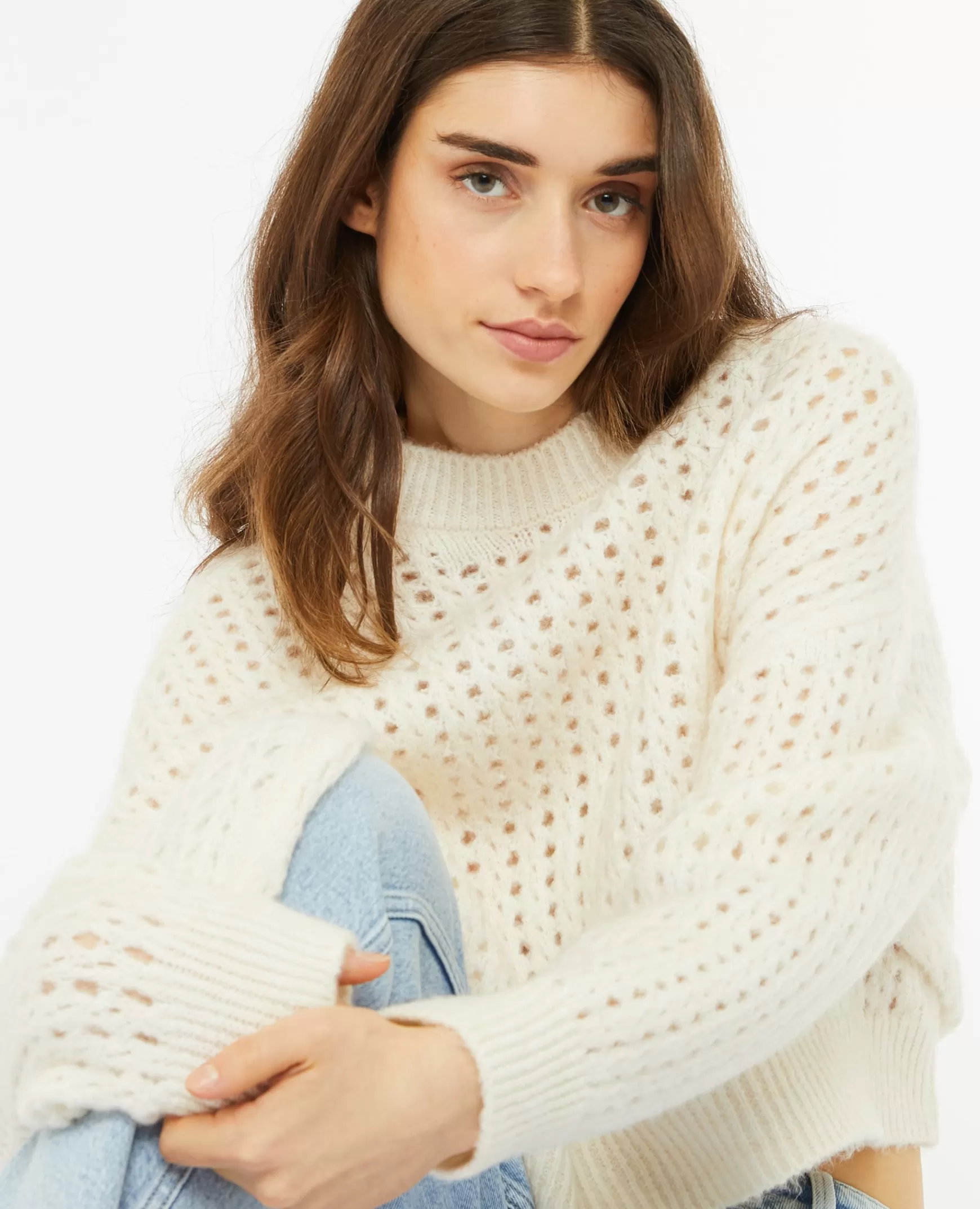 Pimkie Pull court en maille ajoure - Blanc Flash Sale