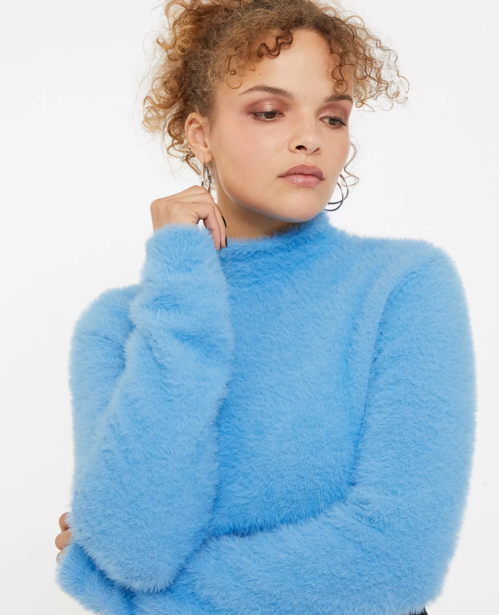 Pimkie Pull cropped en maille fluffy et poilue - Bleu Cheap