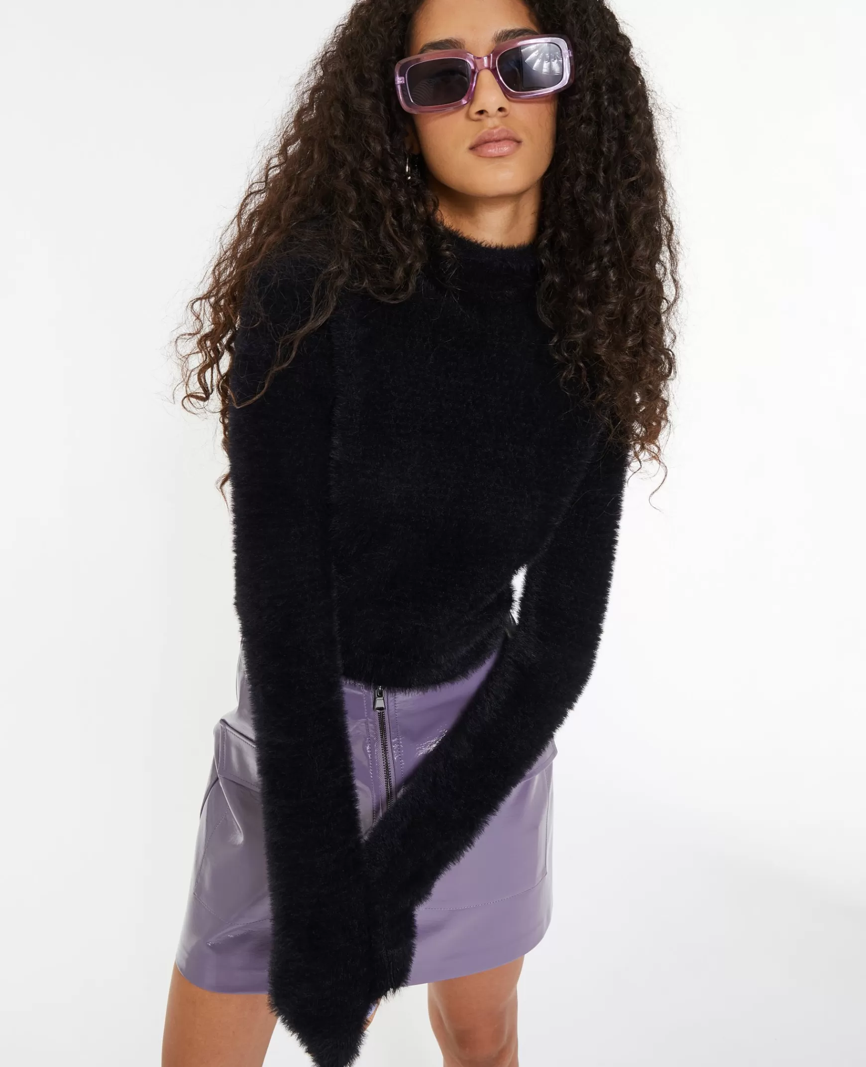 Pimkie Pull cropped en maille fluffy et poilue - Noir Outlet