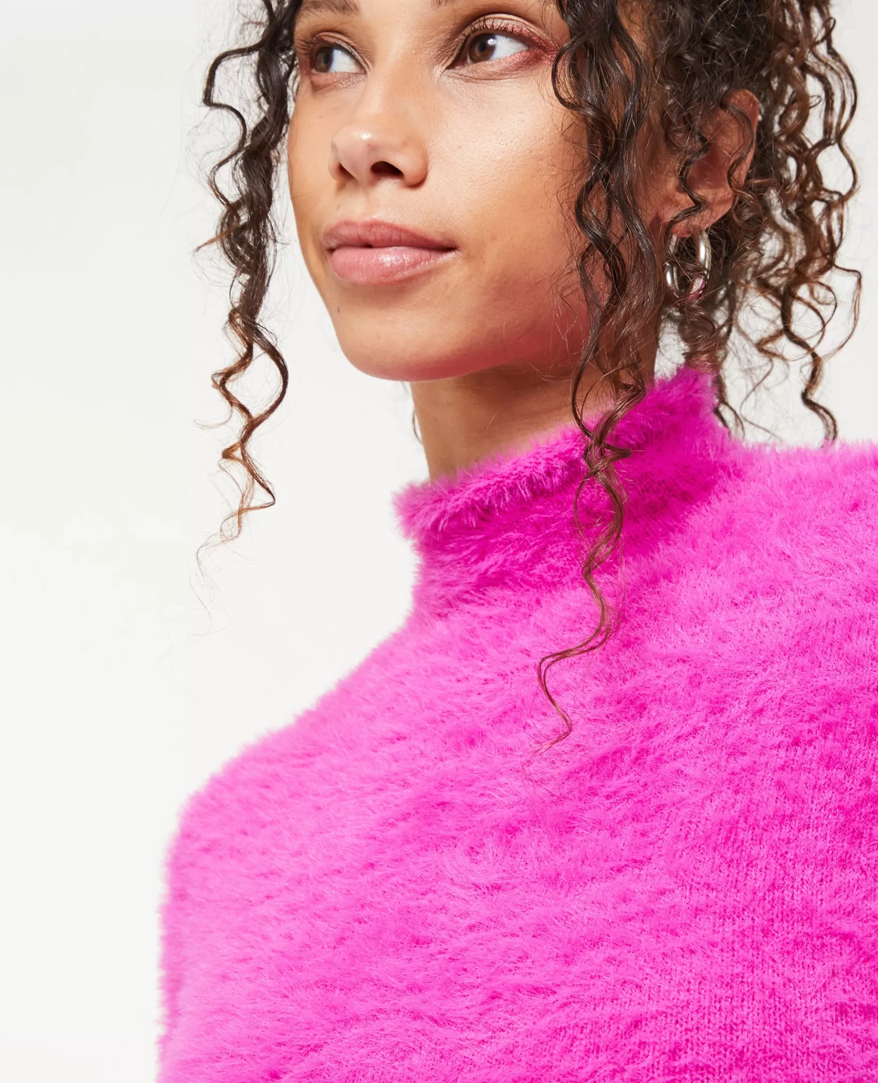 Pimkie Pull cropped en maille fluffy et poilue - Rose Hot