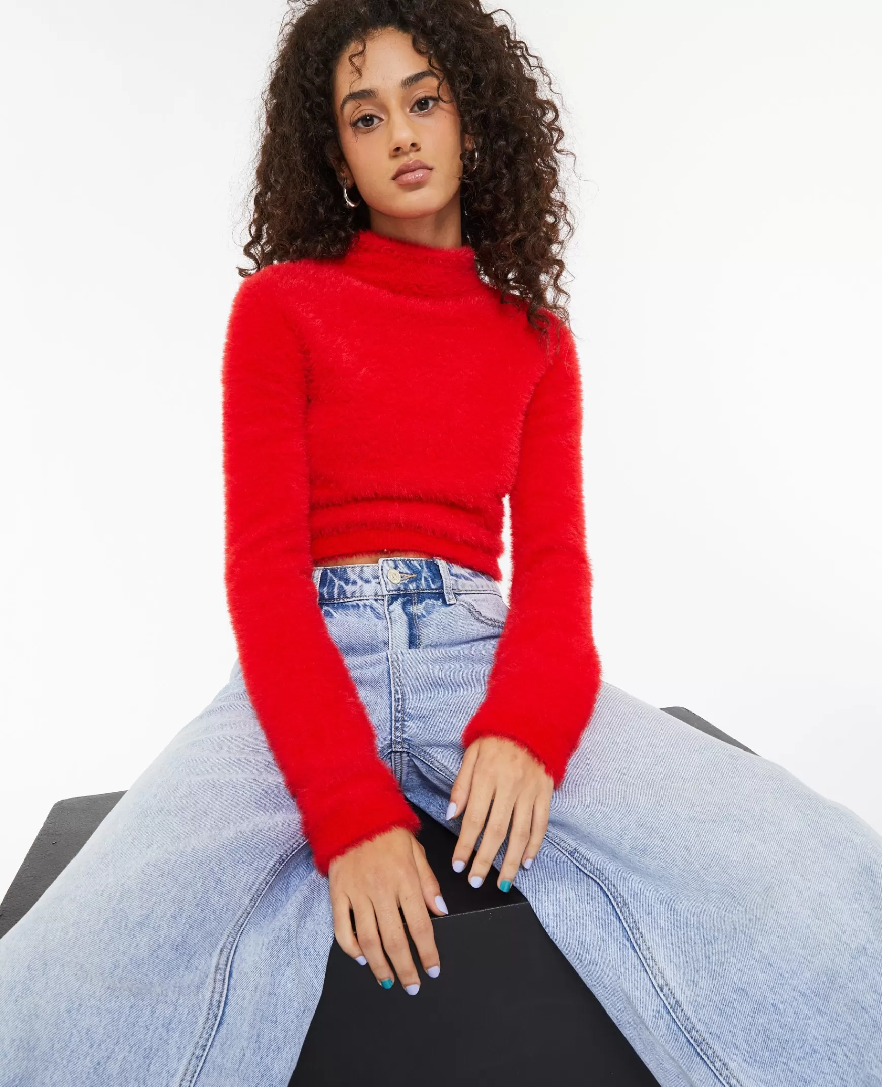 Pimkie Pull cropped en maille fluffy et poilue - Rouge Best Sale