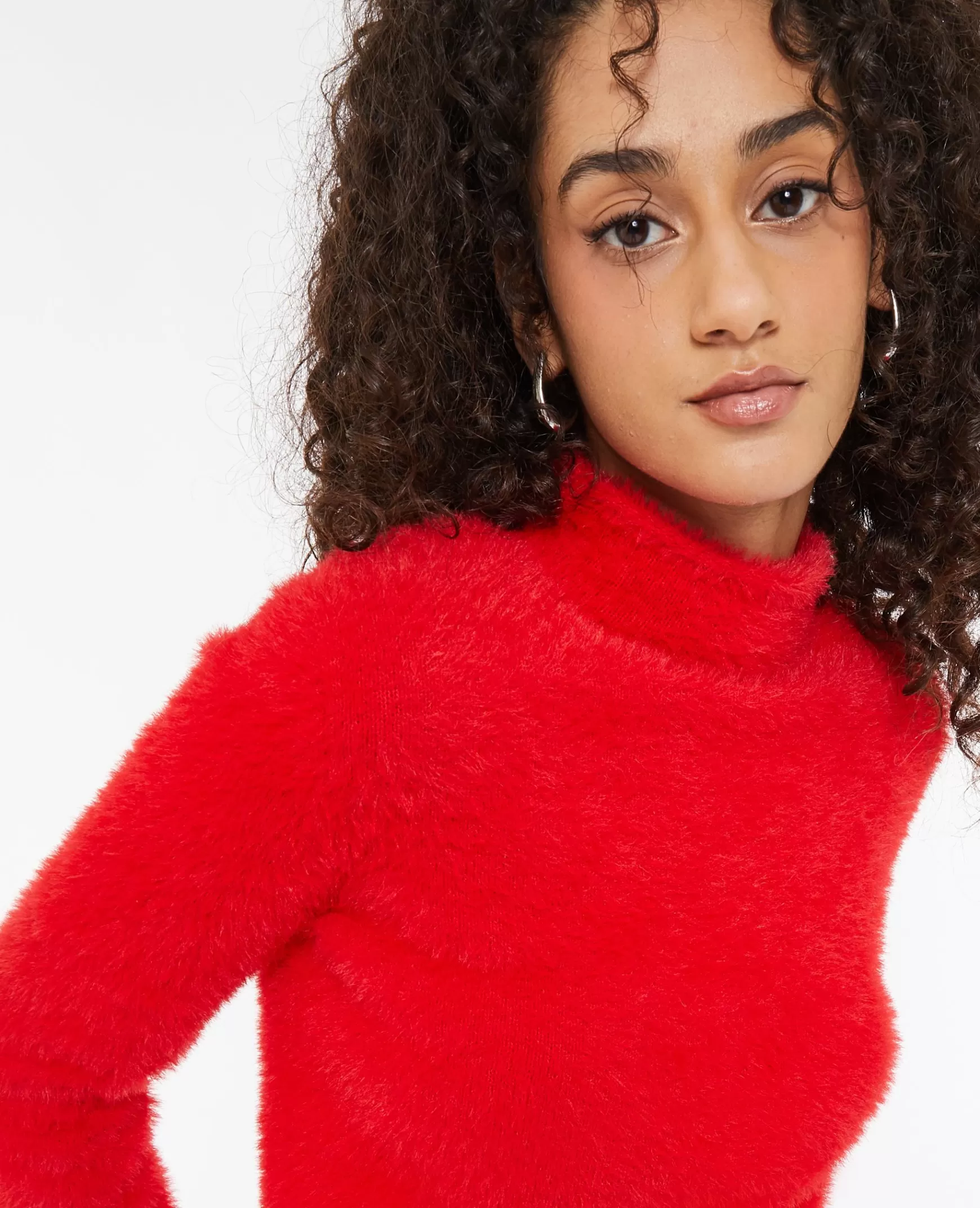 Pimkie Pull cropped en maille fluffy et poilue - Rouge Best Sale