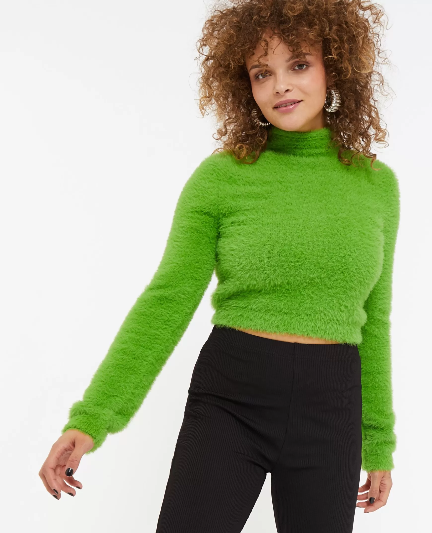 Pimkie Pull cropped en maille fluffy et poilue - Vert Hot