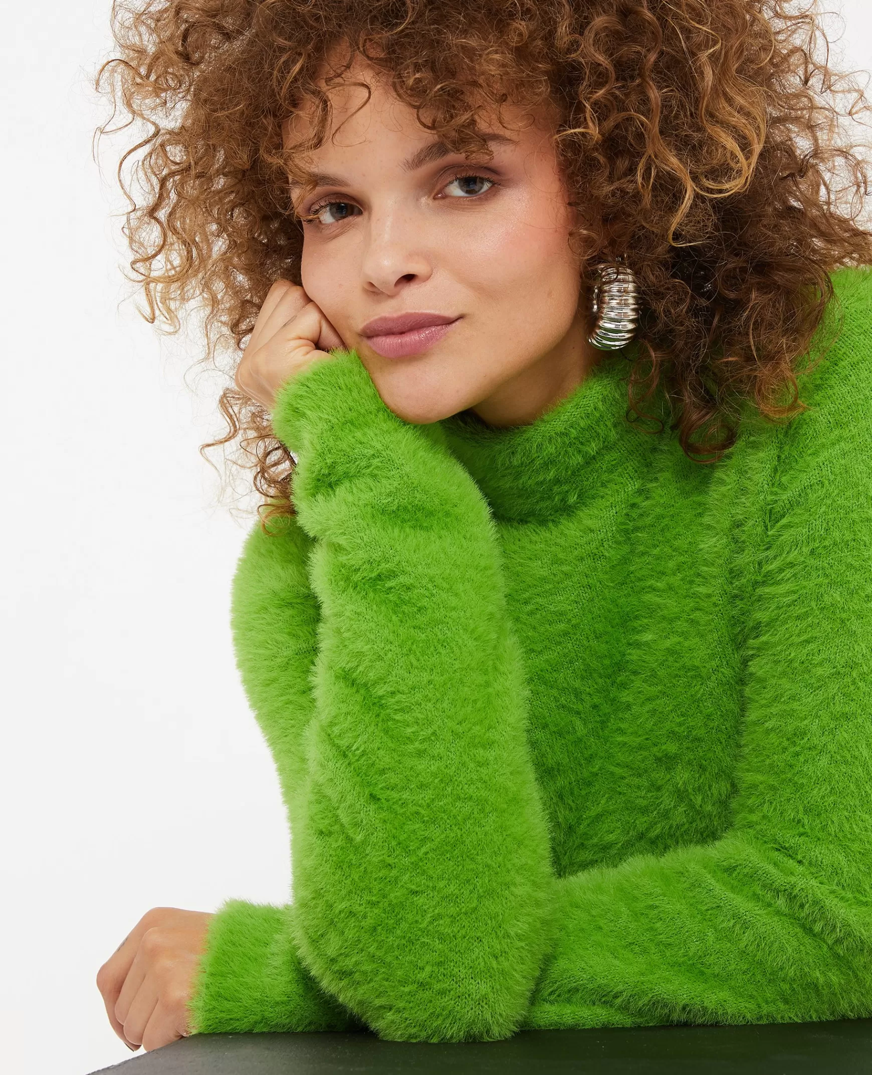 Pimkie Pull cropped en maille fluffy et poilue - Vert Hot