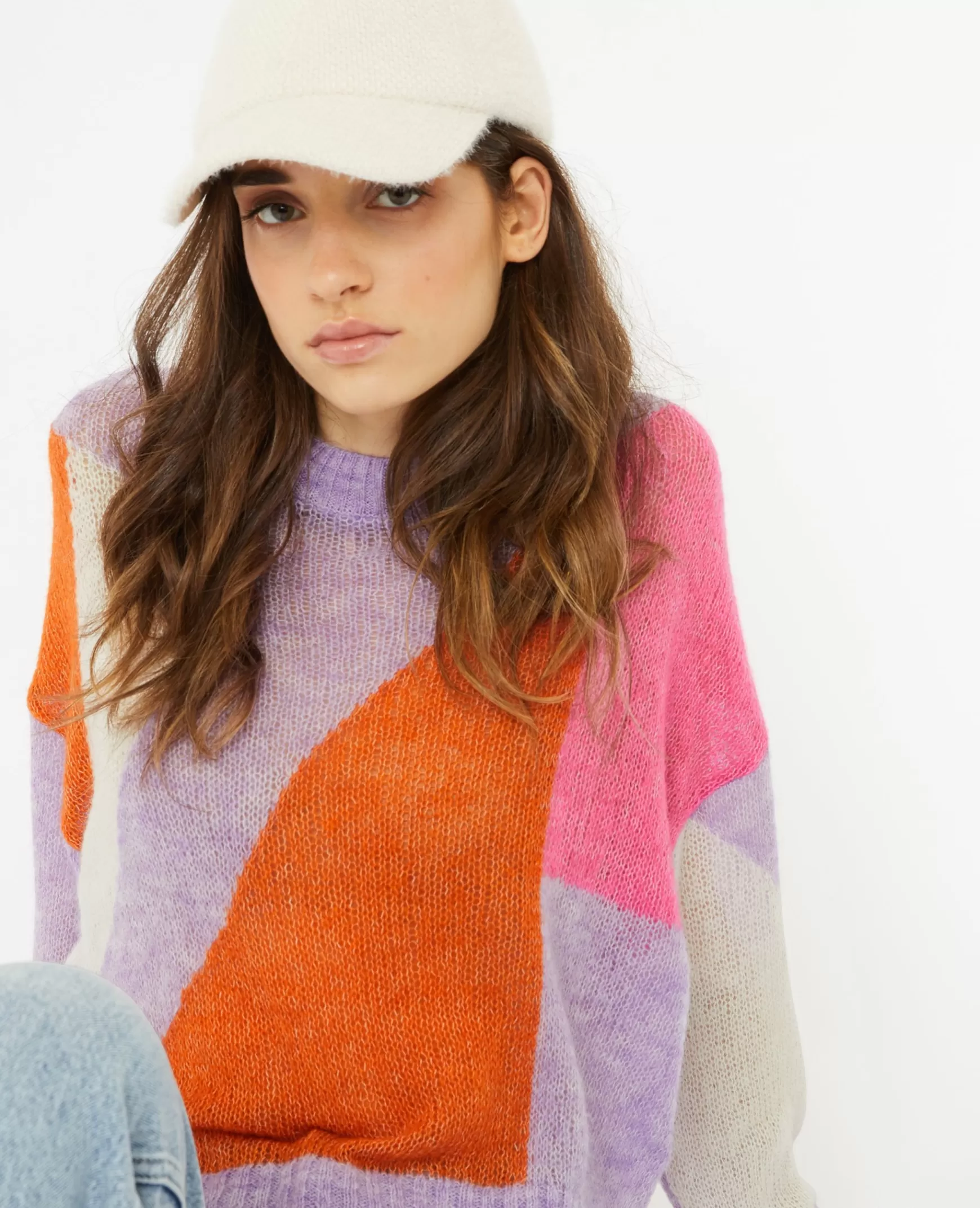 Pimkie Pull en maille lgère colorblock - Lilas Best Sale