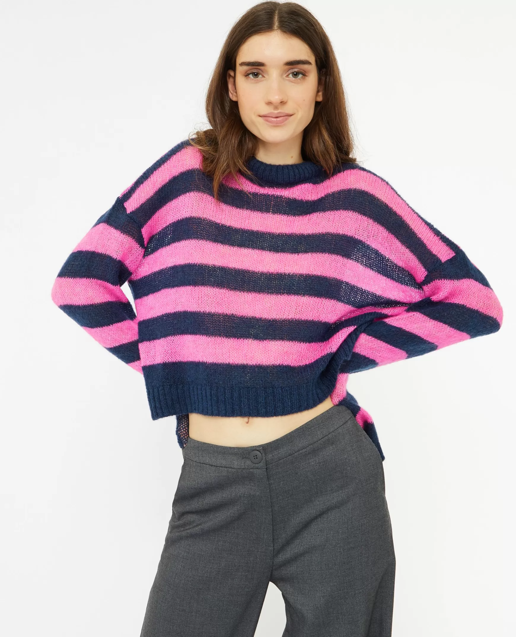 Pimkie Pull en maille lgère raye - Rose Best Sale