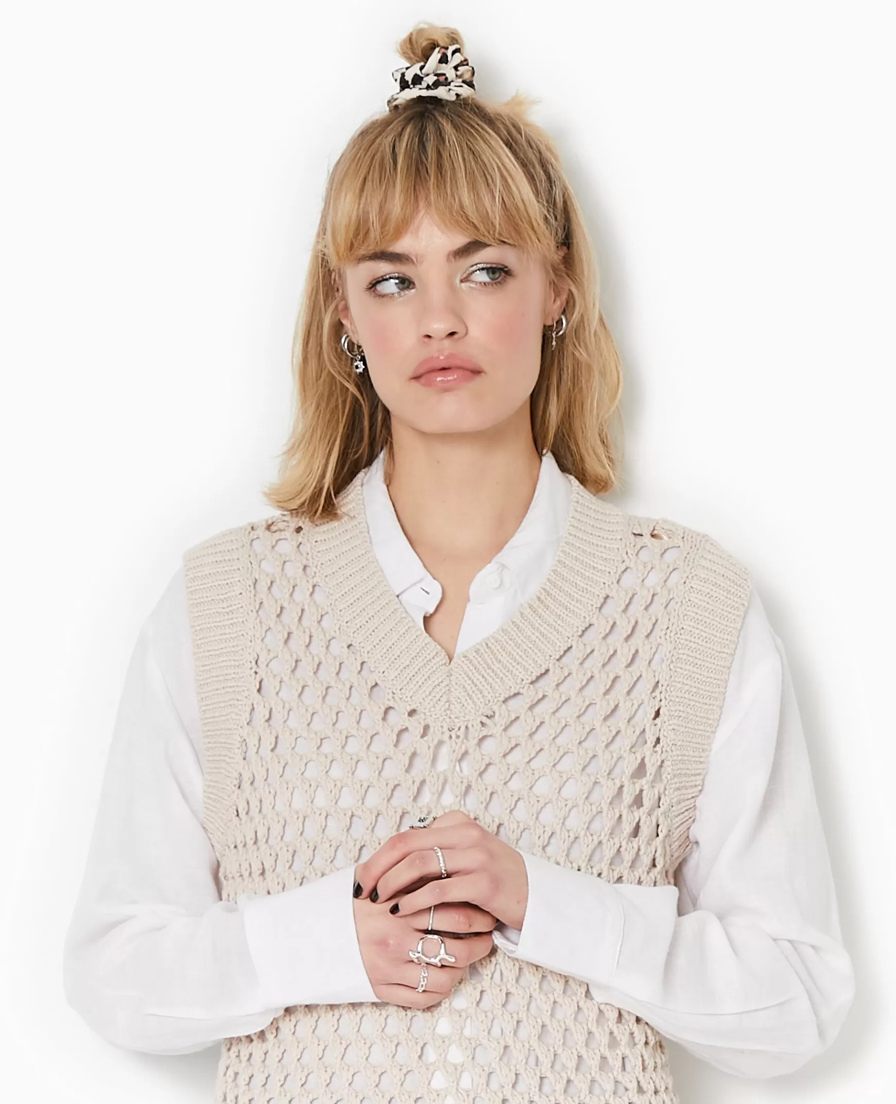 Pimkie Pull sans manches en maille ajoure - Beige Store