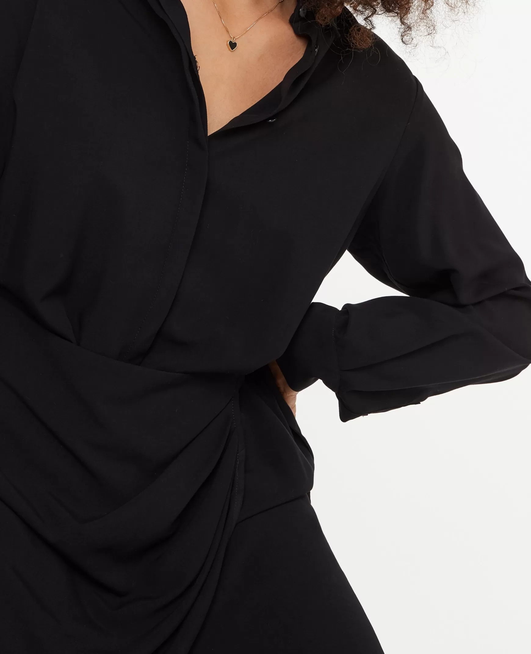 Pimkie Robe chemise avec effet portefeuille - Noir Hot