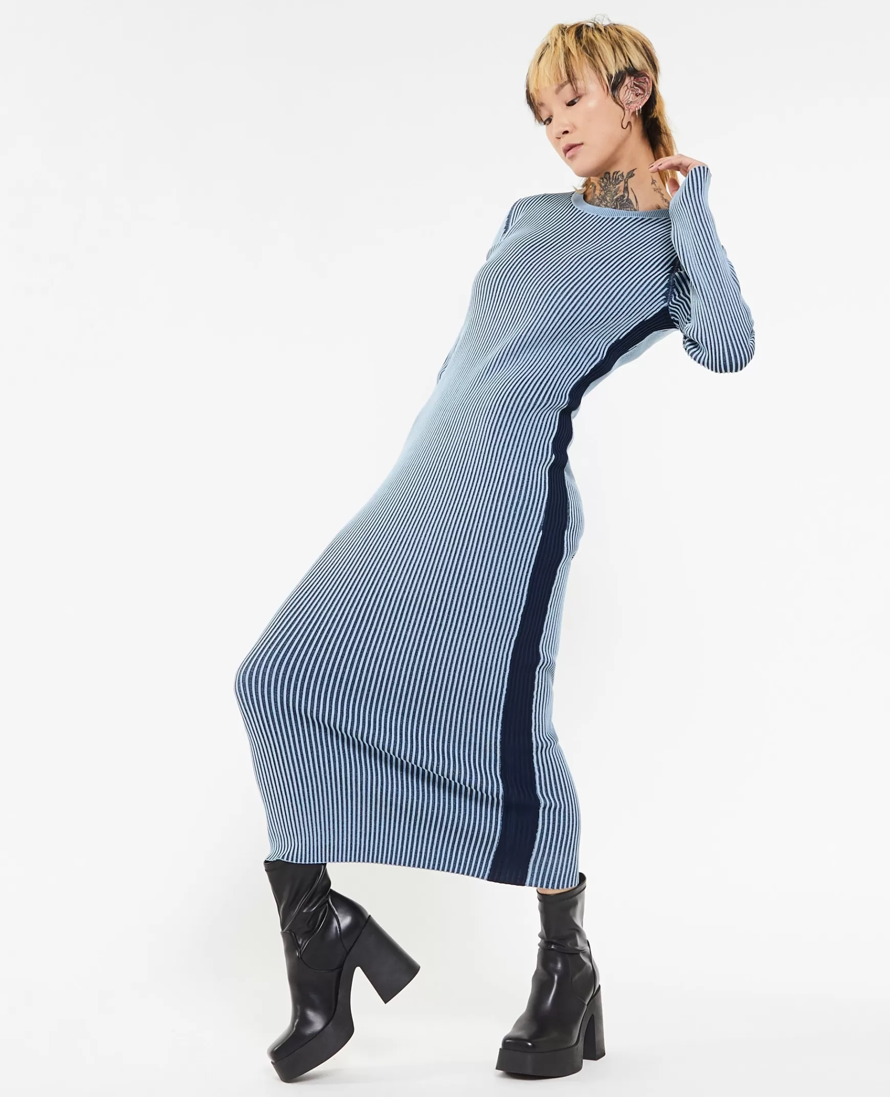 Pimkie Robe longue en maille avec effet ray - Bleu marine Bleumarine Shop