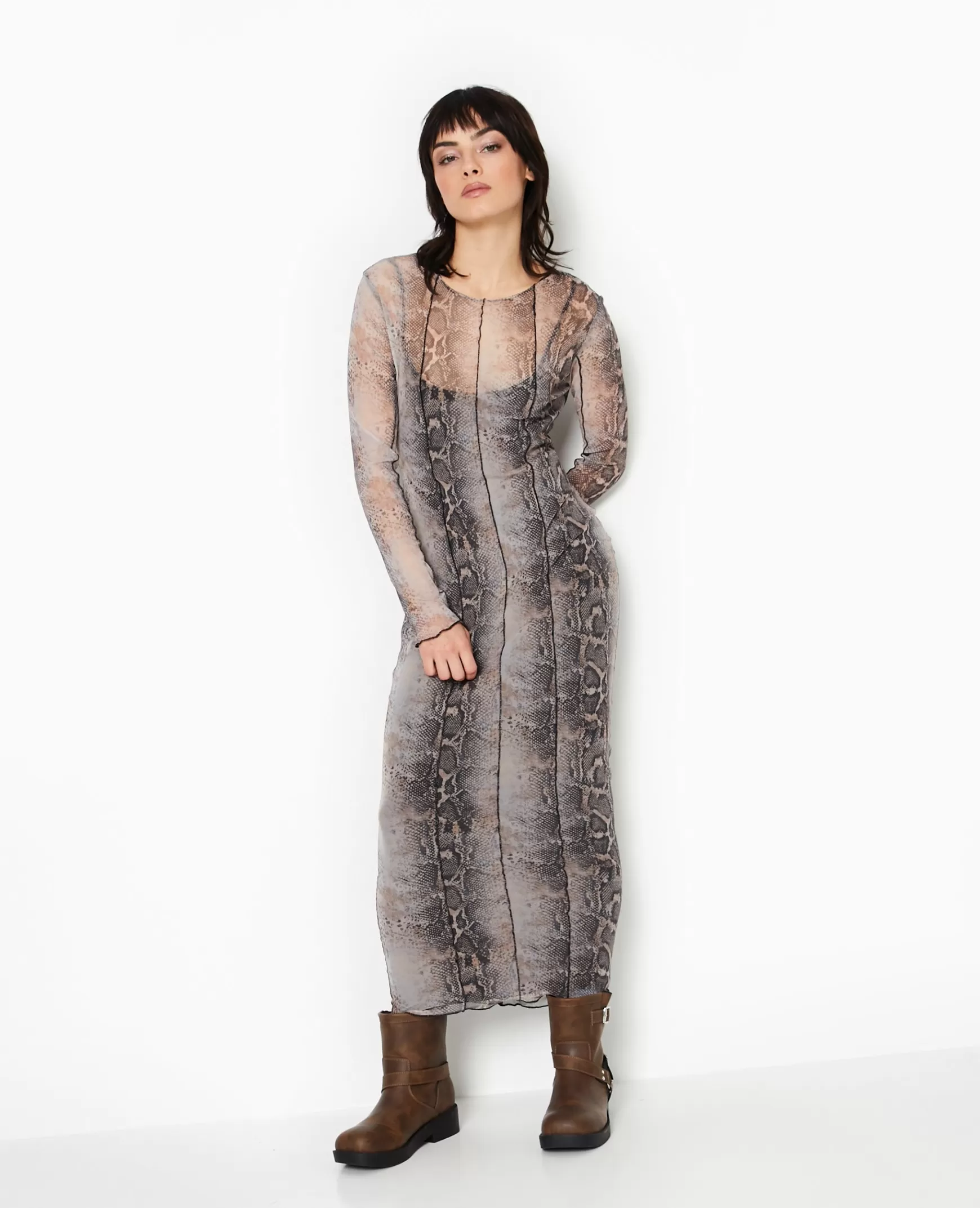 Pimkie Robe longue en tulle motif python - Beige Sale