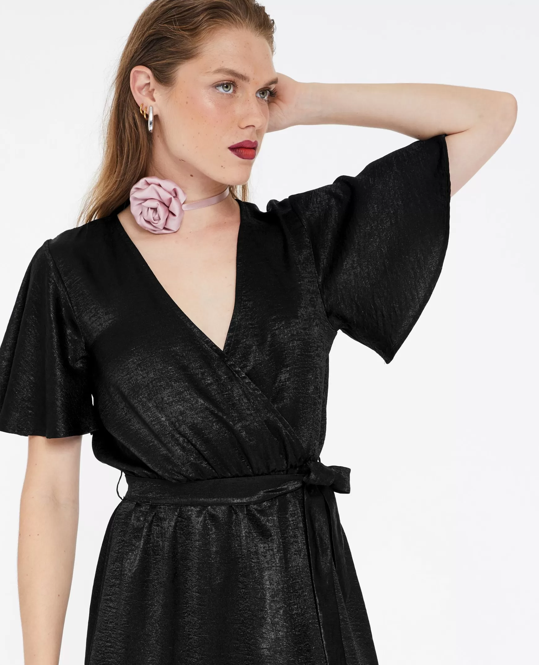 Pimkie Robe longue satine cache-cœur - Noir Clearance