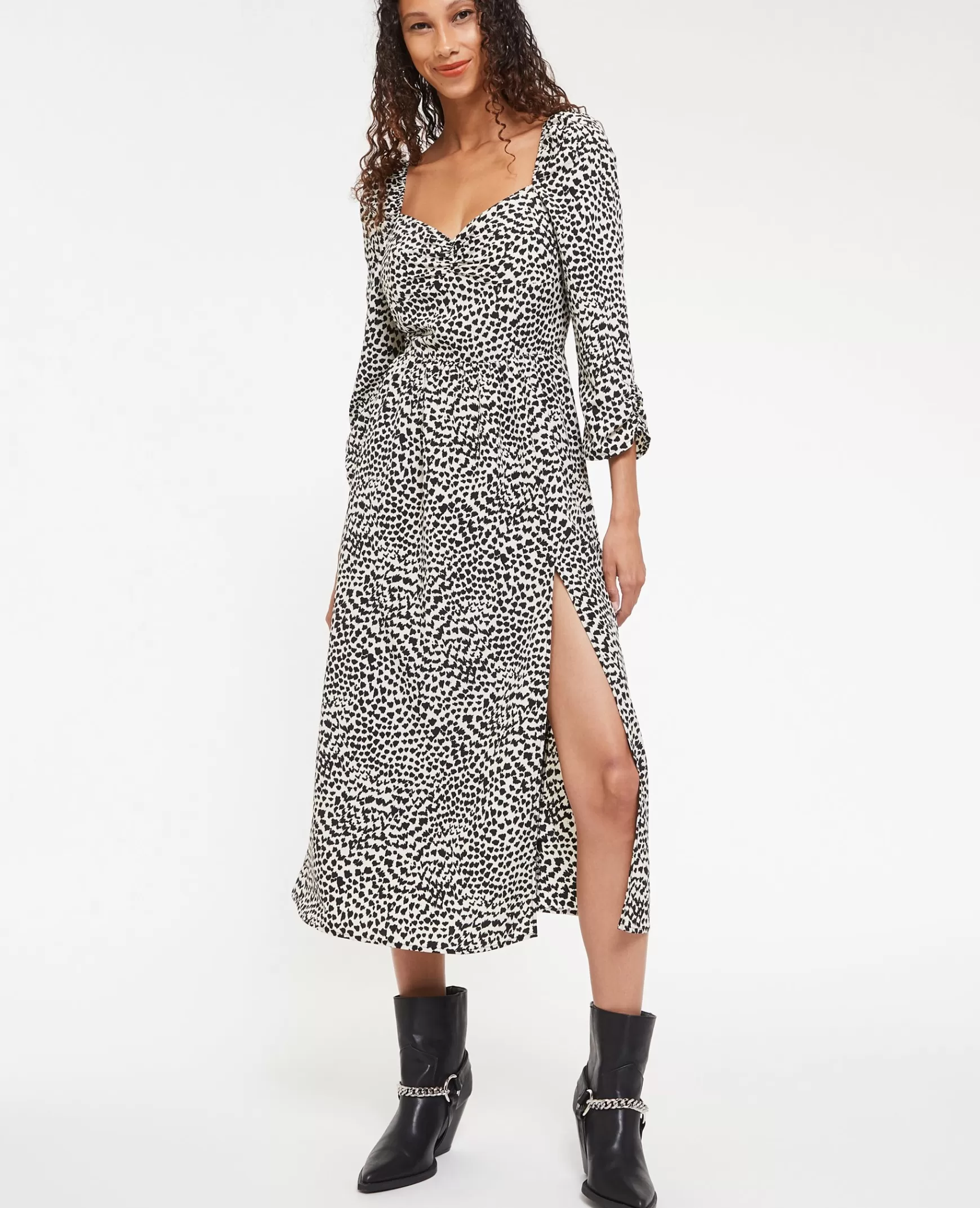 Pimkie Robe midi encolure cœur avec fronces - Blanc Cheap