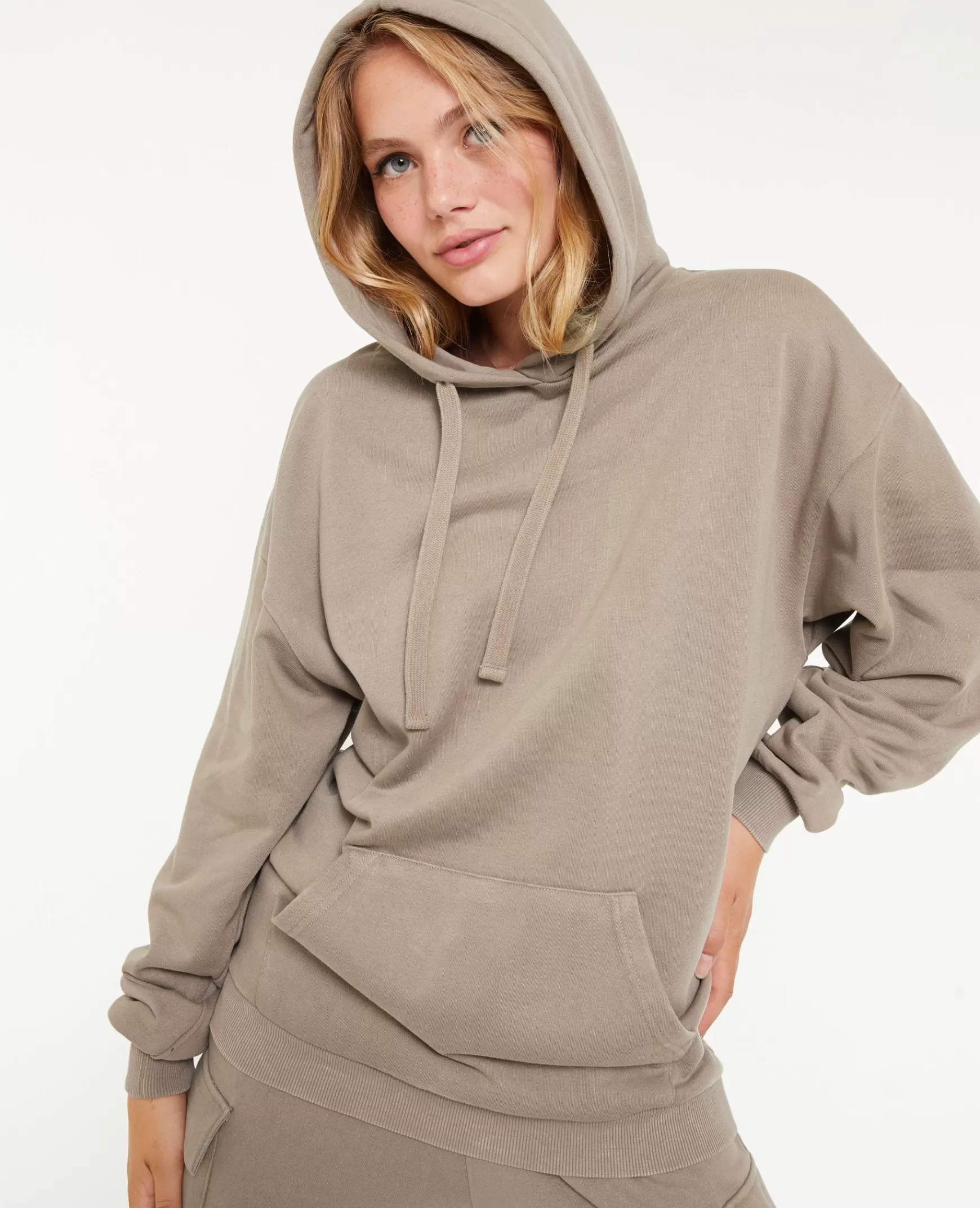 Pimkie Sweat capuche oversize effet lav - Taupe Clearance