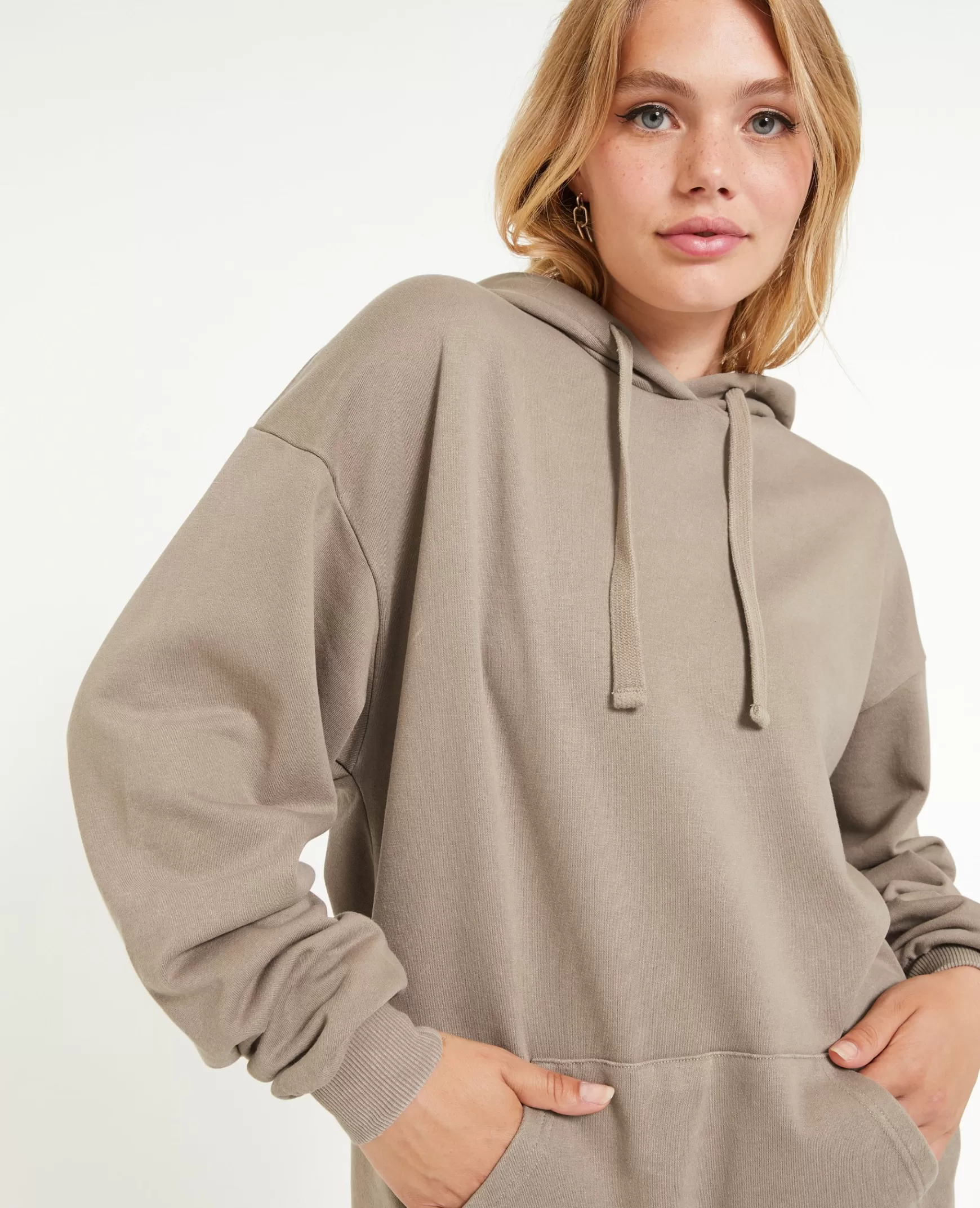 Pimkie Sweat capuche oversize effet lav - Taupe Clearance