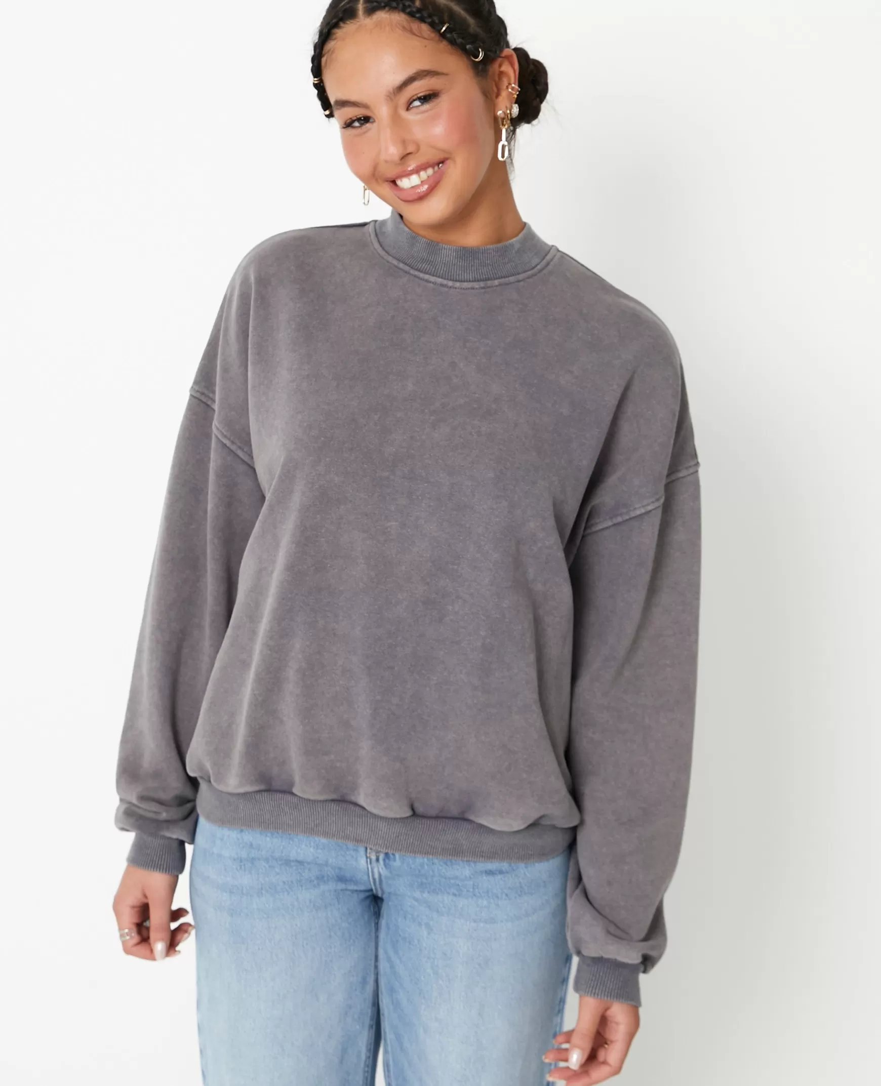 Pimkie Sweat col rond avec effet dlav - Gris fonc Grisfonc New