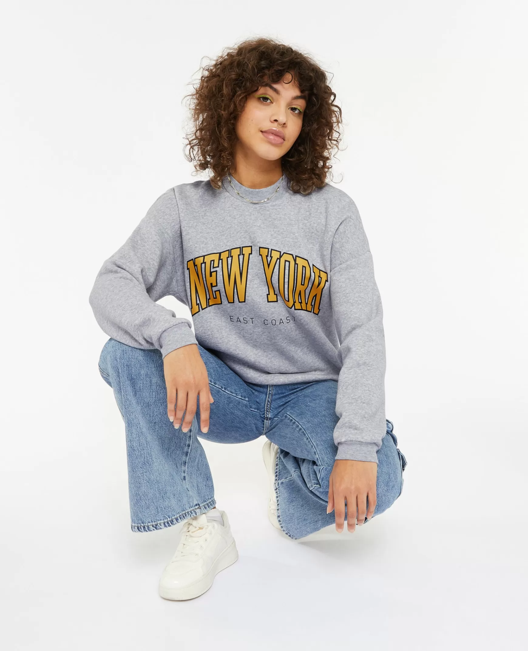 Pimkie Sweat col rond avec print - Gris chin Grischin Clearance