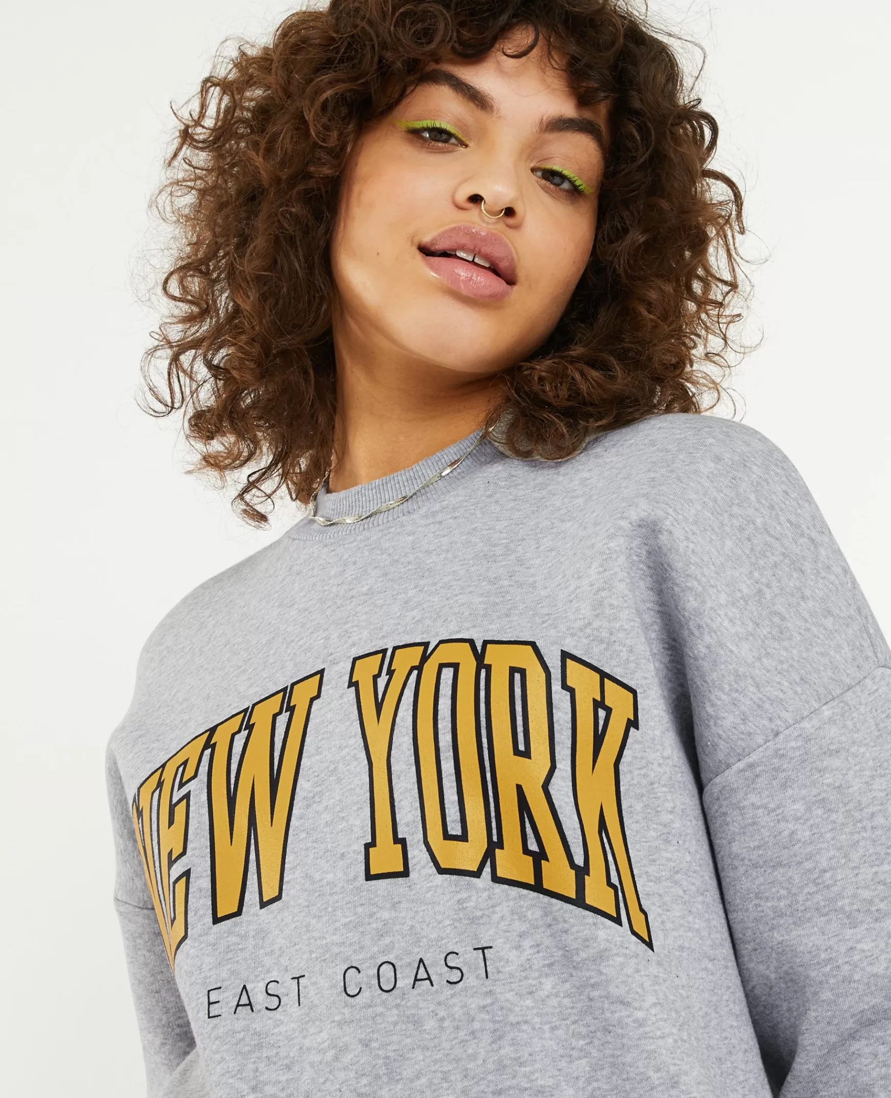 Pimkie Sweat col rond avec print - Gris chin Grischin Clearance