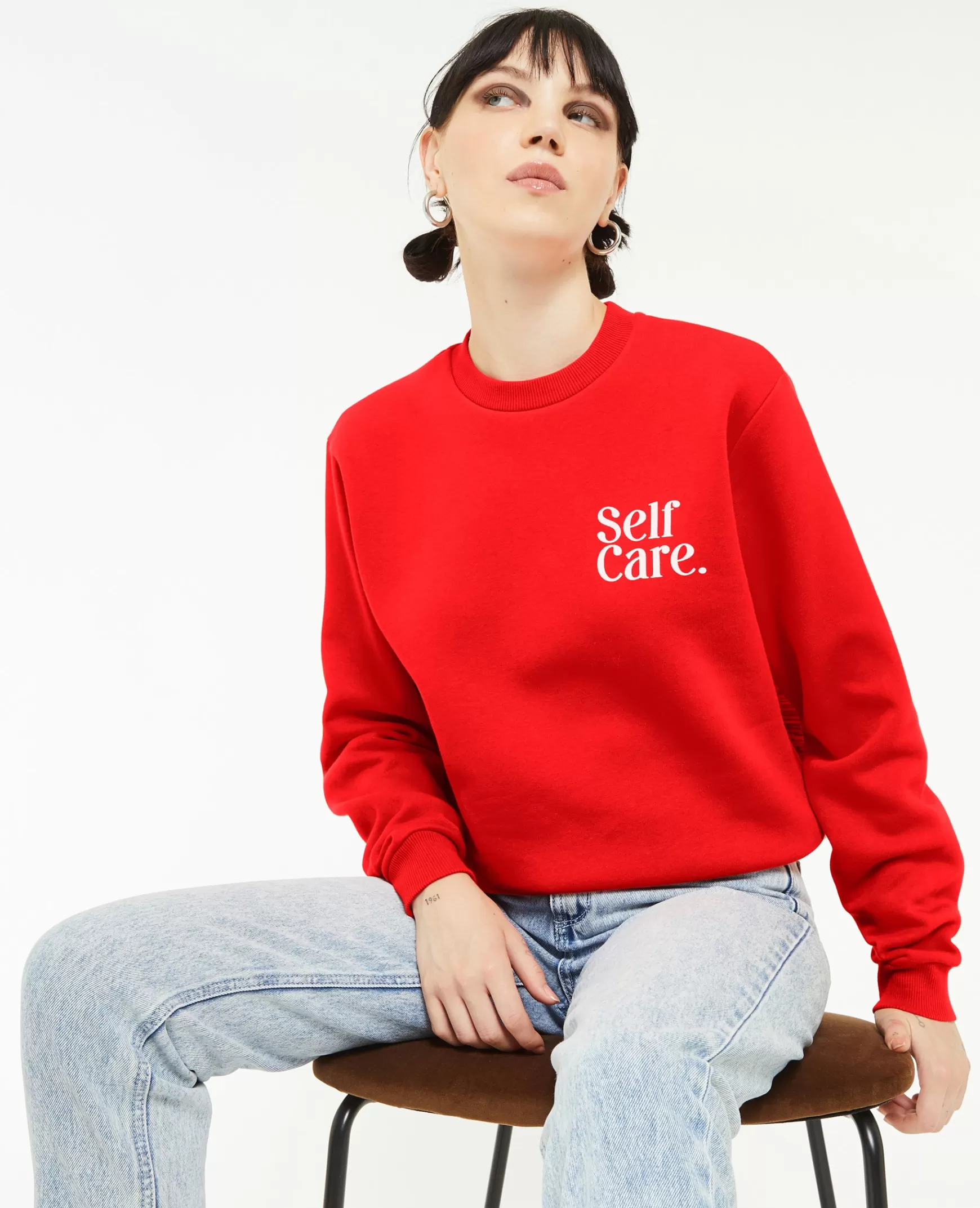 Pimkie Sweat col rond avec print - Rouge Cheap