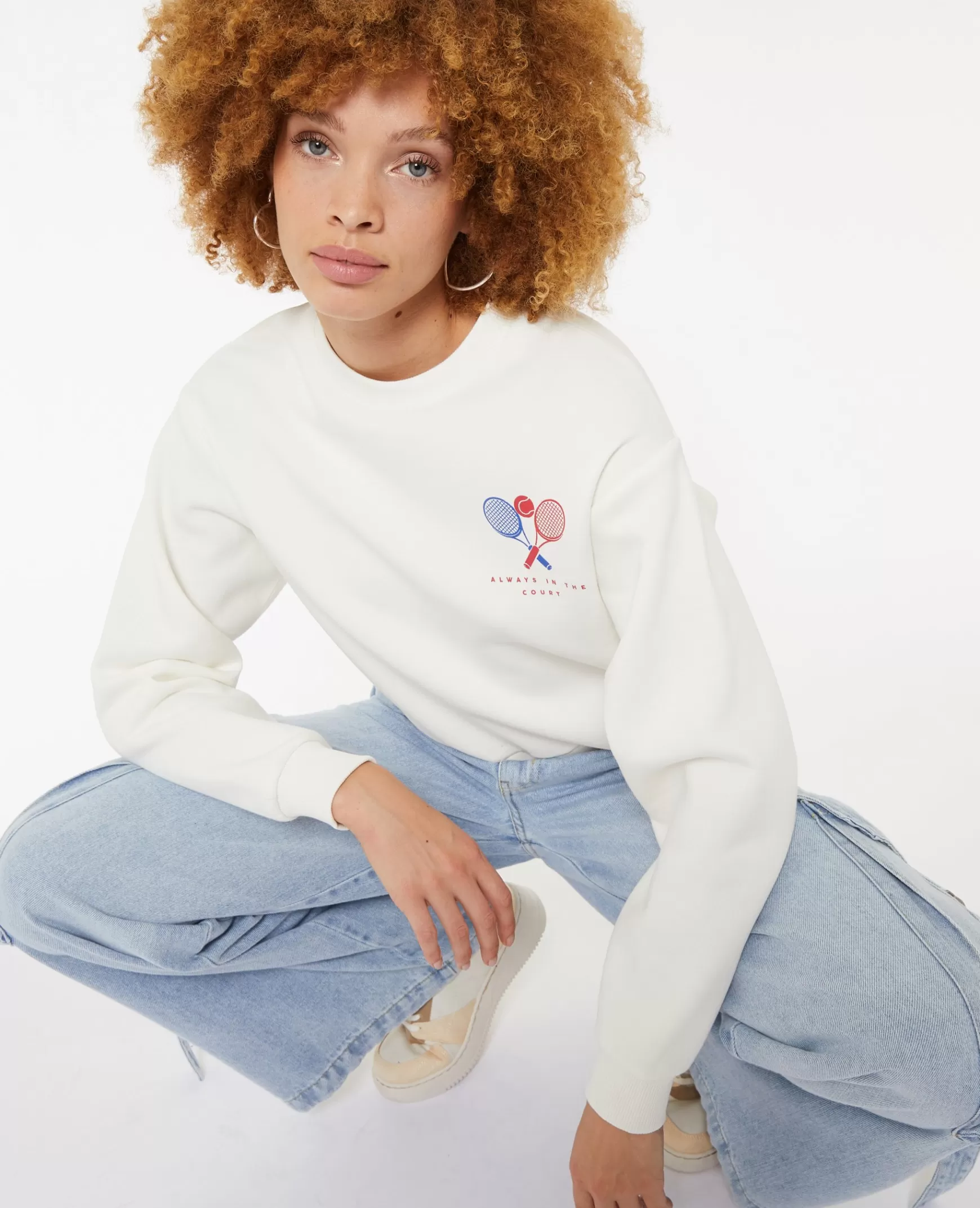 Pimkie Sweat col rond avec print poitrine et dos - Blanc Shop