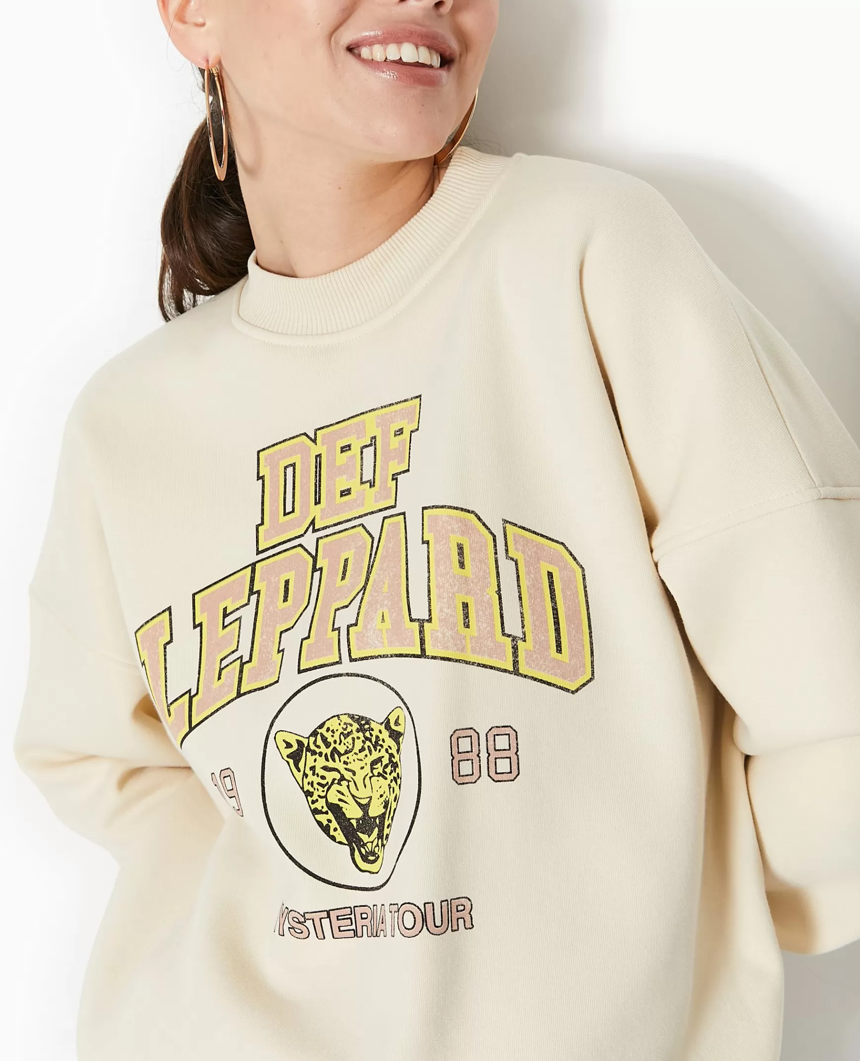 Pimkie Sweat col rond DEF LEPPARD - Beige Flash Sale