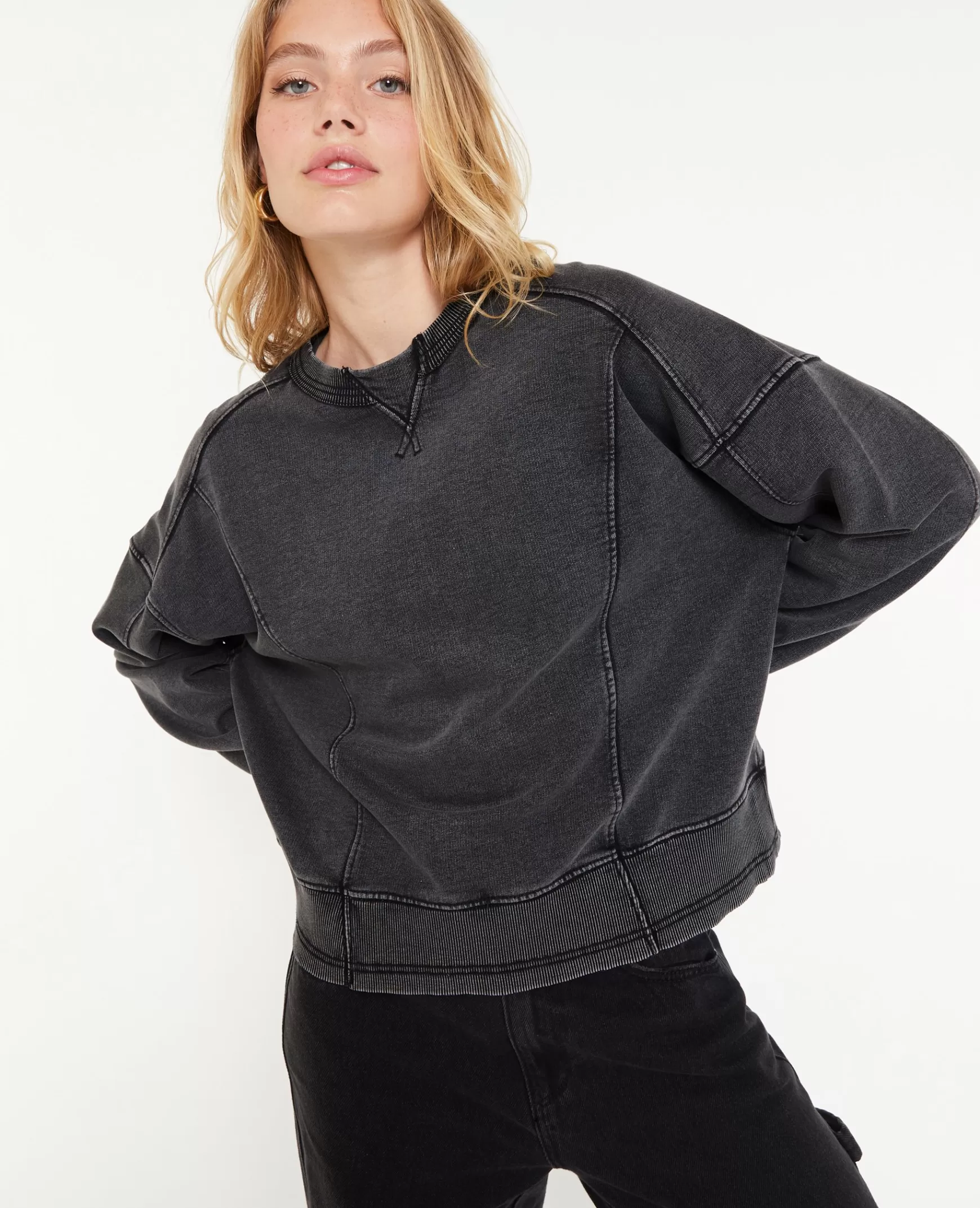 Pimkie Sweat loose avec jeux de coutures - Gris fonc Grisfonc Cheap