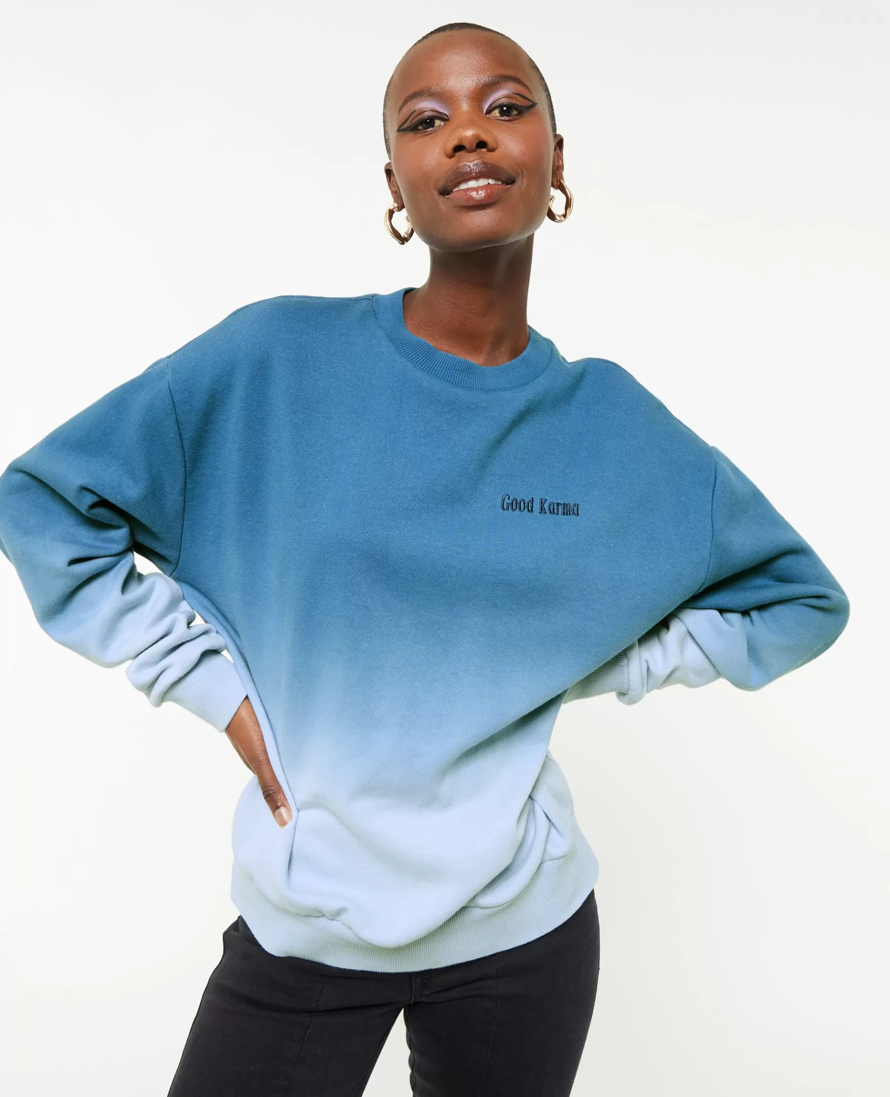 Pimkie Sweat oversize dgrad et brod - Bleu Cheap