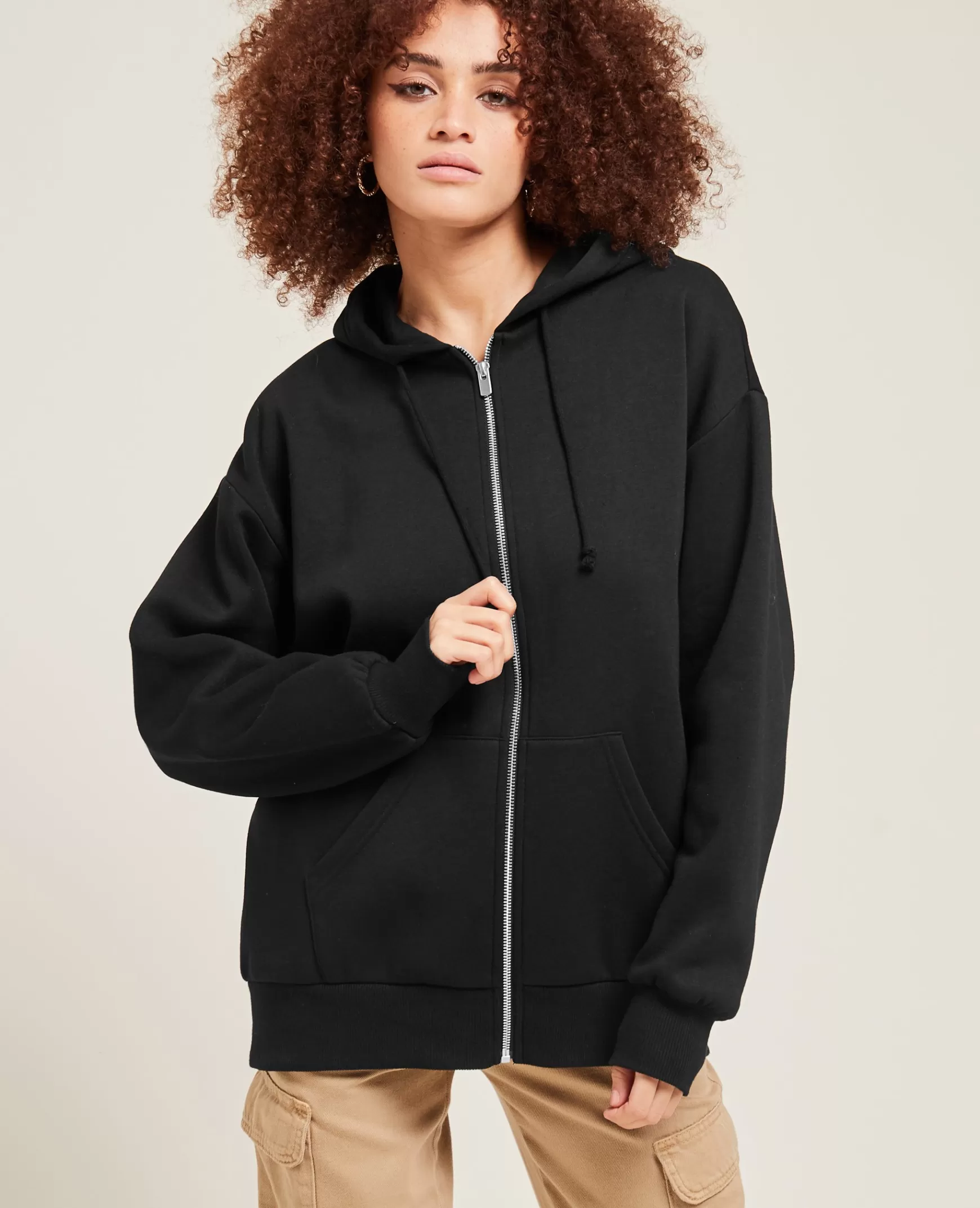 Pimkie Sweat zipp oversize avec capuche - Noir Shop