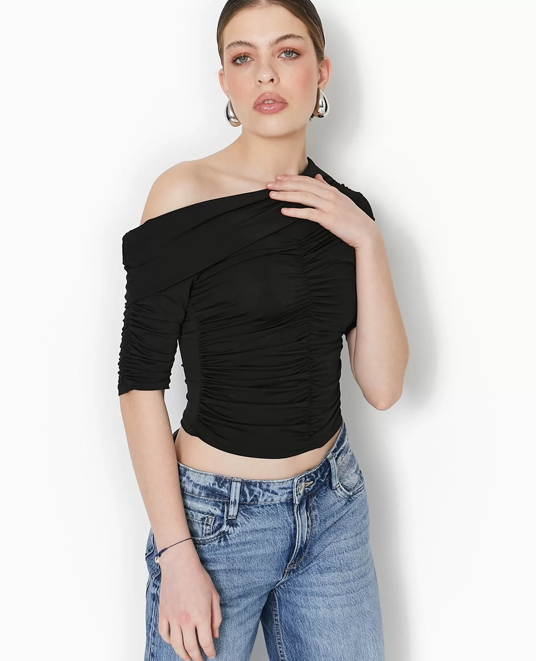 Pimkie Top avec fronces encolure Bardot - Noir Flash Sale