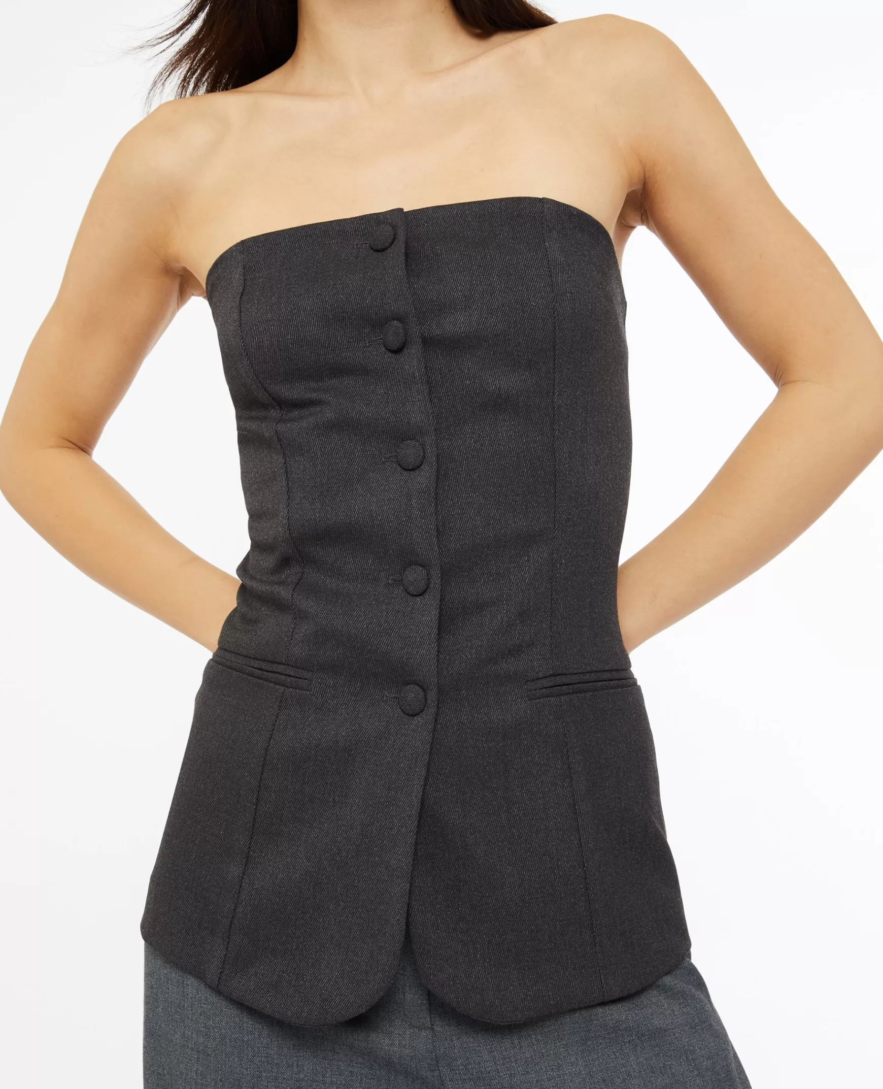 Pimkie Top bustier avec boutons - Gris chin Grischin Cheap