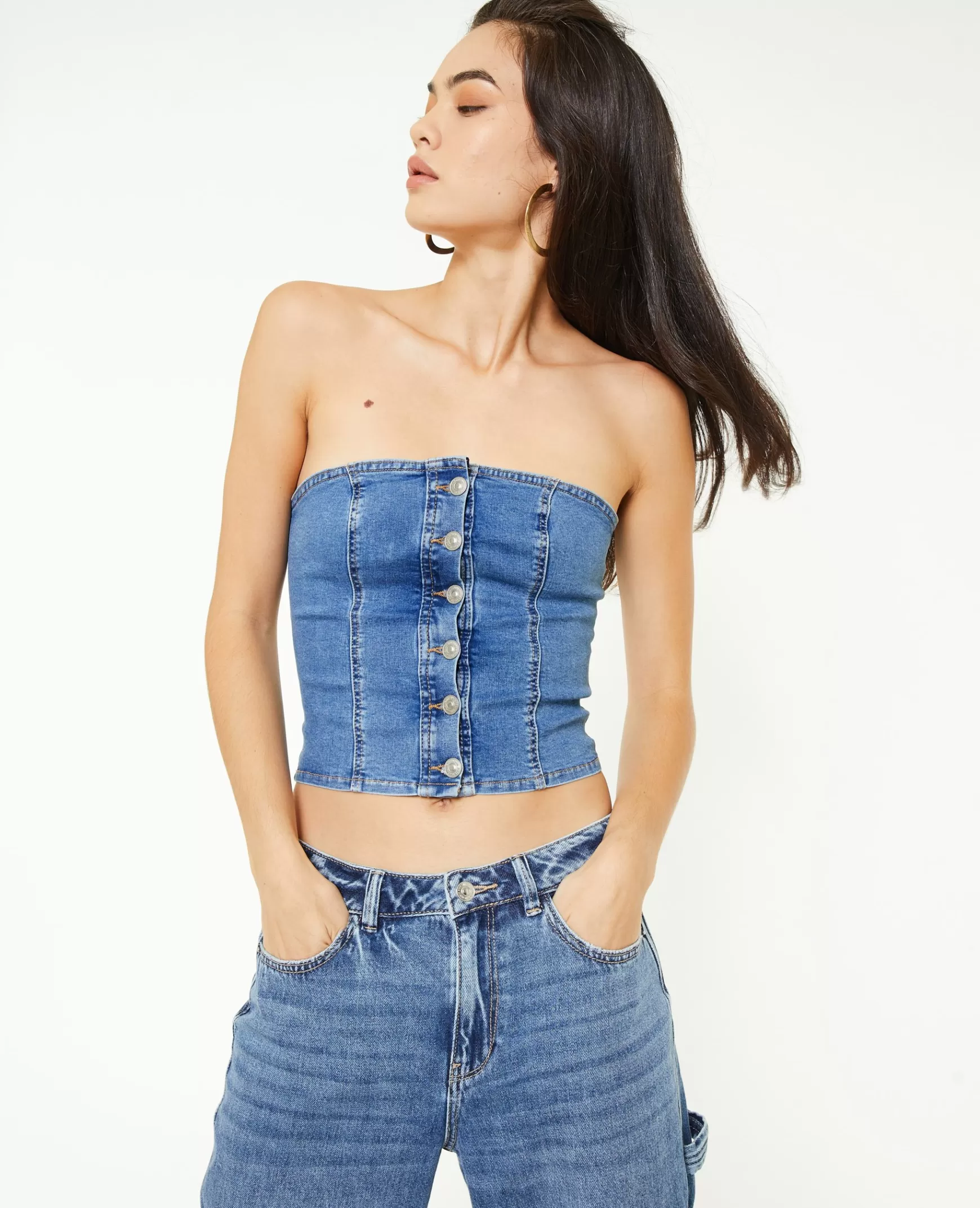 Pimkie Top bustier en jean stretch - Bleu Cheap