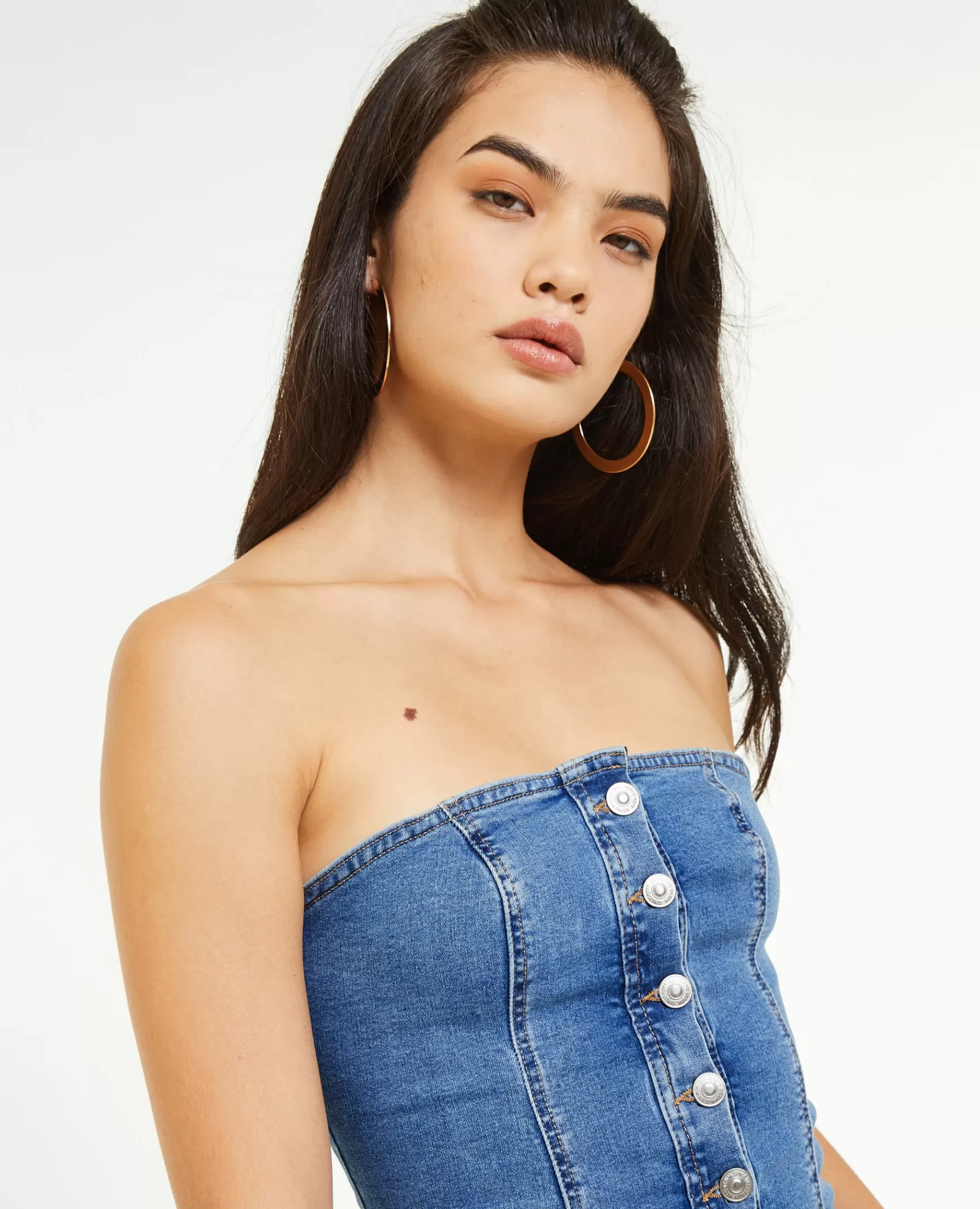 Pimkie Top bustier en jean stretch - Bleu Cheap