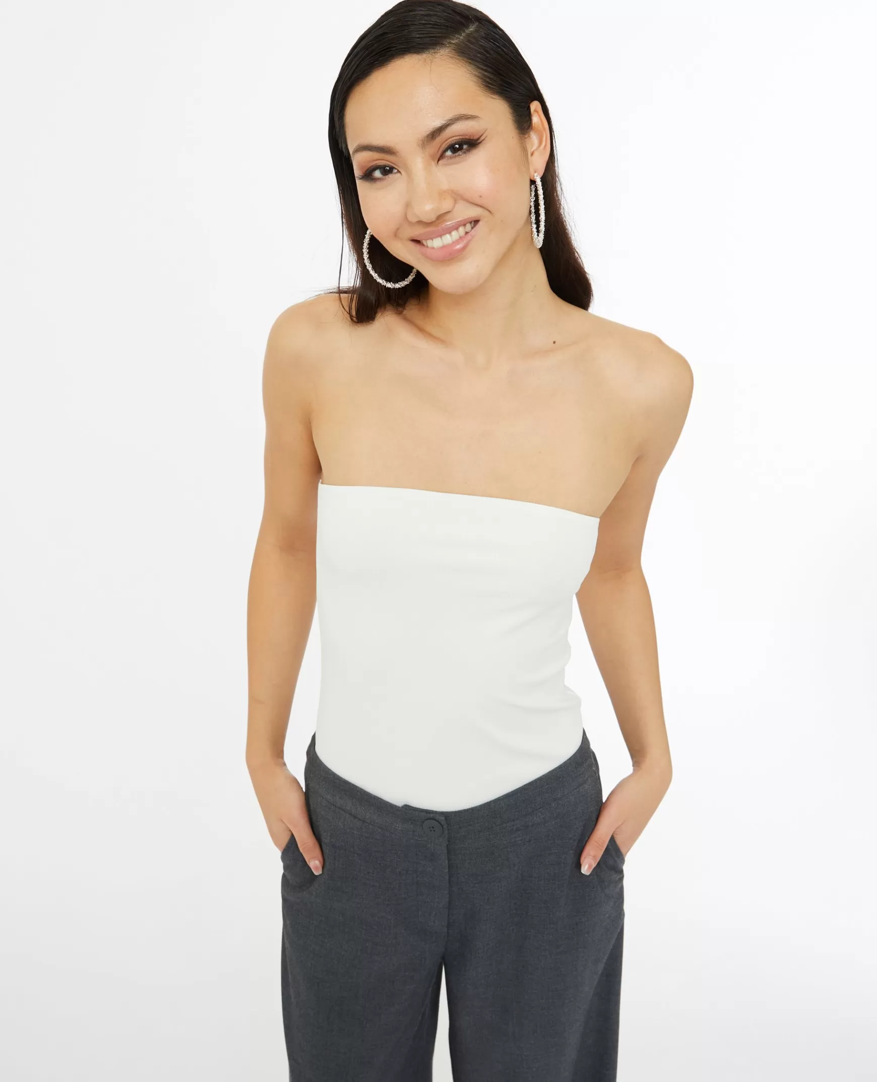 Pimkie Top bustier en maille côtele - Blanc Clearance