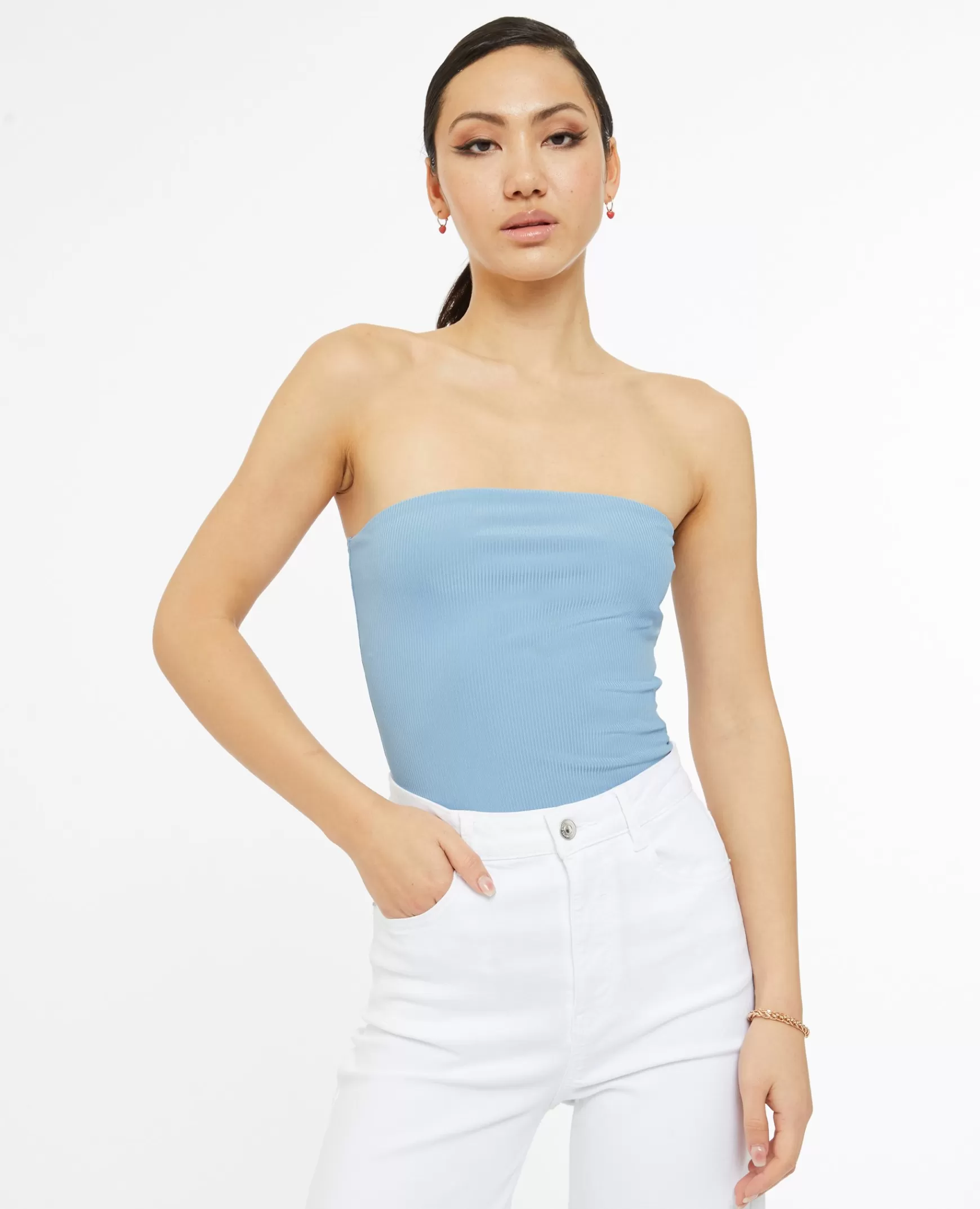 Pimkie Top bustier en maille côtele - Bleu Clearance