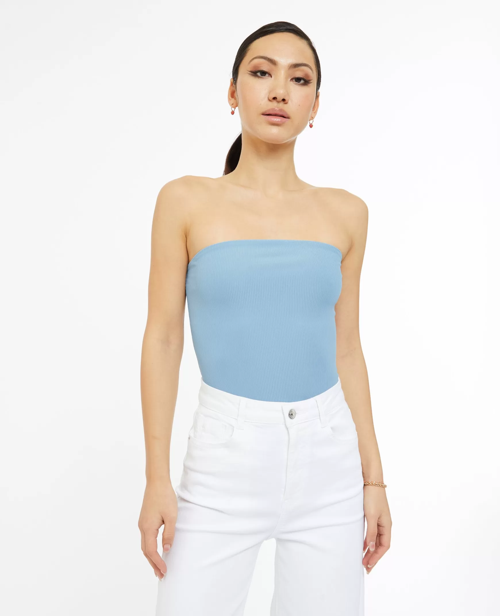 Pimkie Top bustier en maille côtele - Bleu Clearance