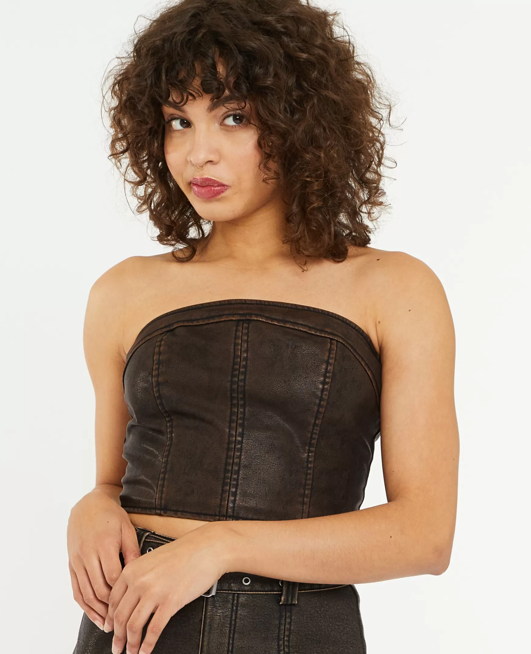 Pimkie Top bustier en simili - Marron Store