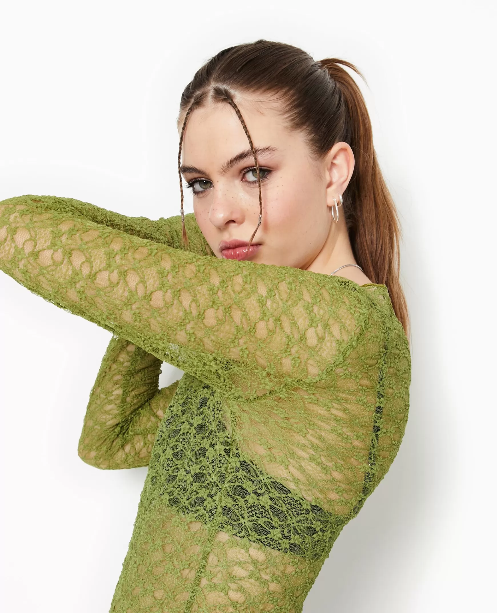 Pimkie Top manches longues en dentelle - Vert Online