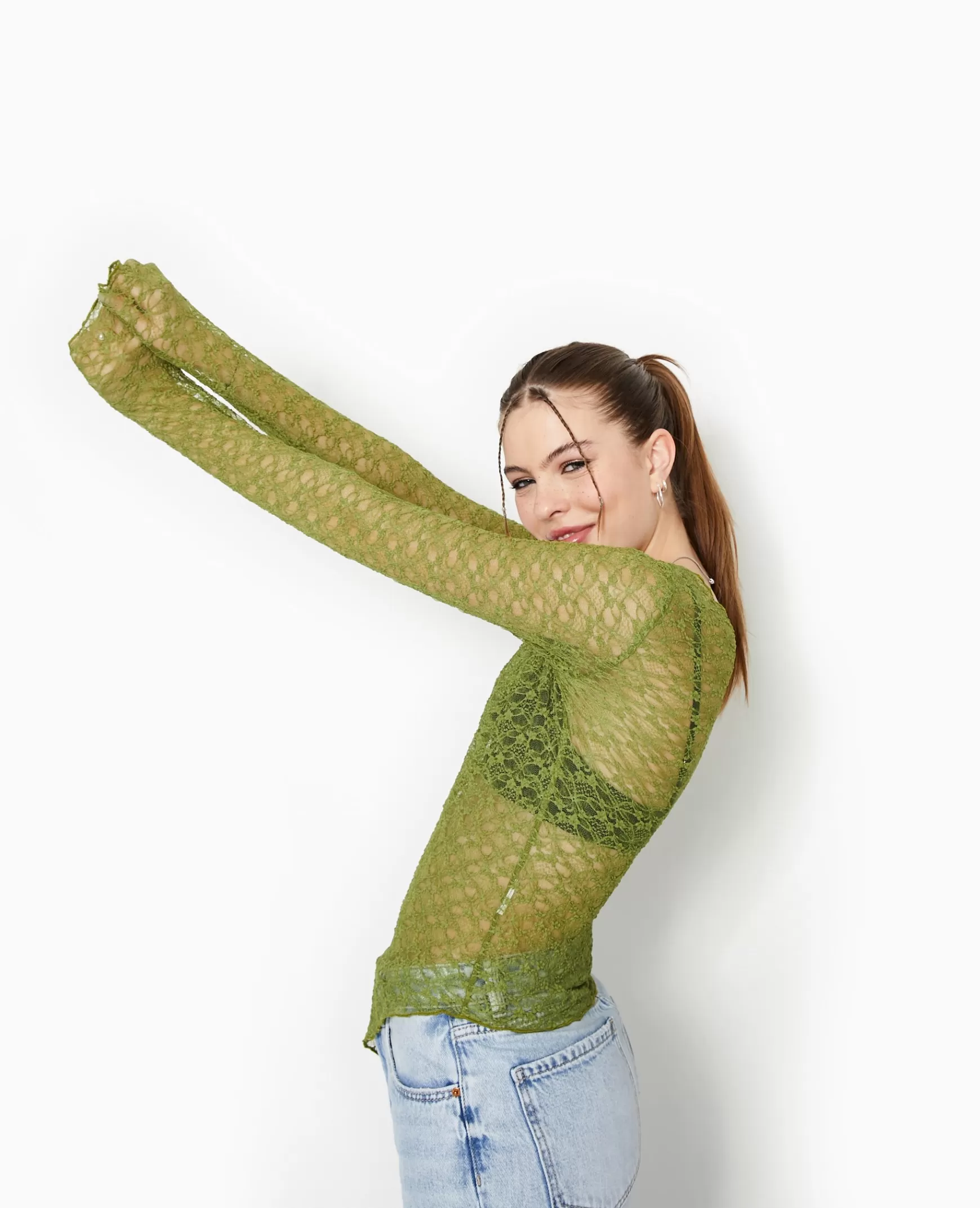 Pimkie Top manches longues en dentelle - Vert Online