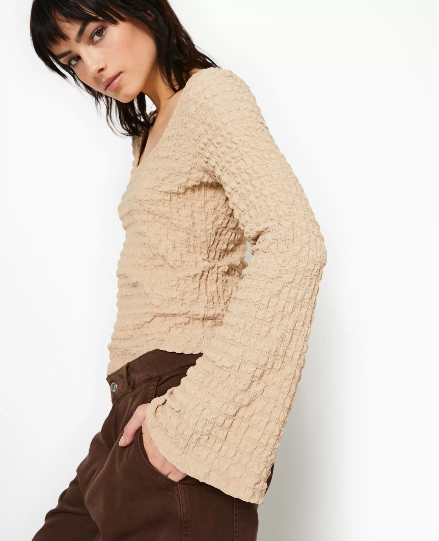 Pimkie Top manches longues en maille gaufre - Marron Best Sale